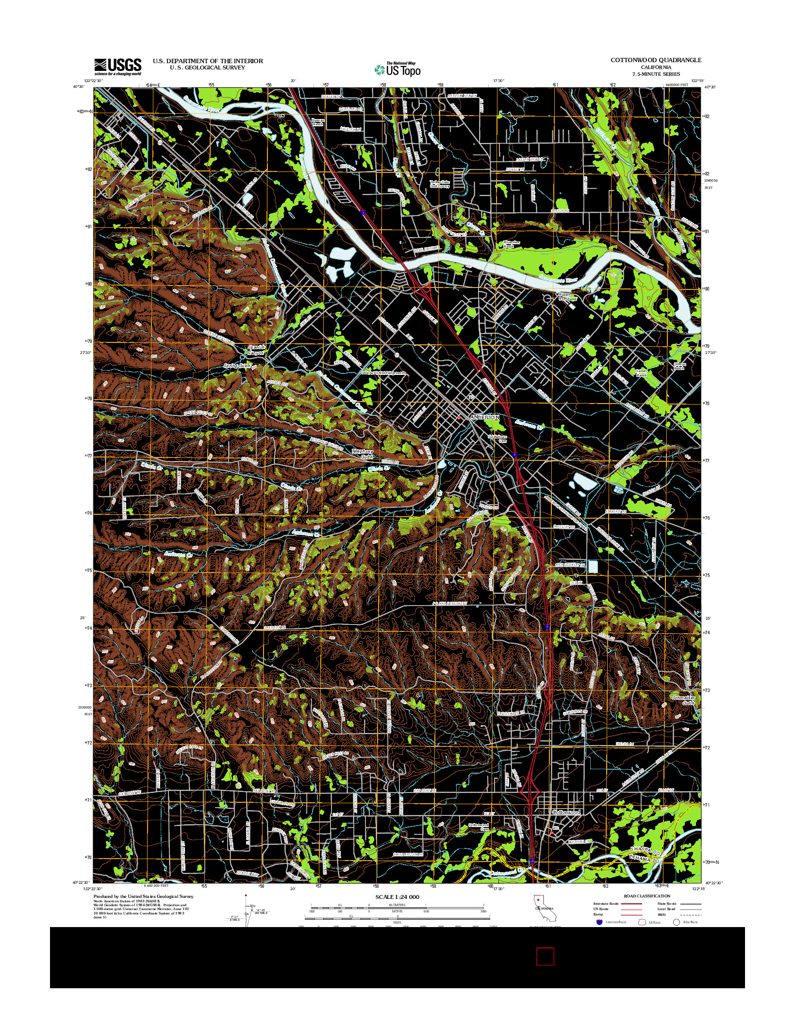 USGS US TOPO 7.5-MINUTE MAP FOR COTTONWOOD, CA 2012