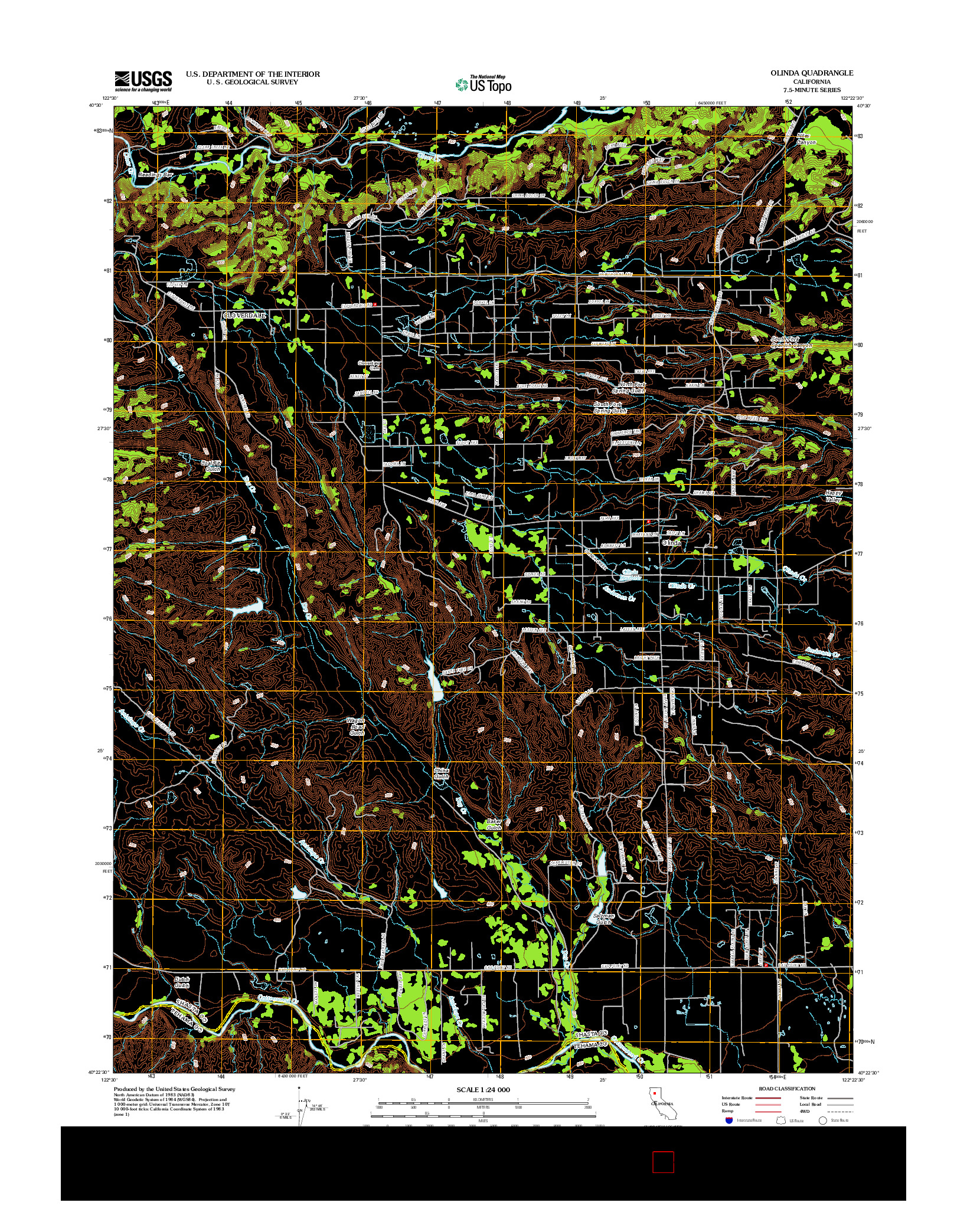 USGS US TOPO 7.5-MINUTE MAP FOR OLINDA, CA 2012