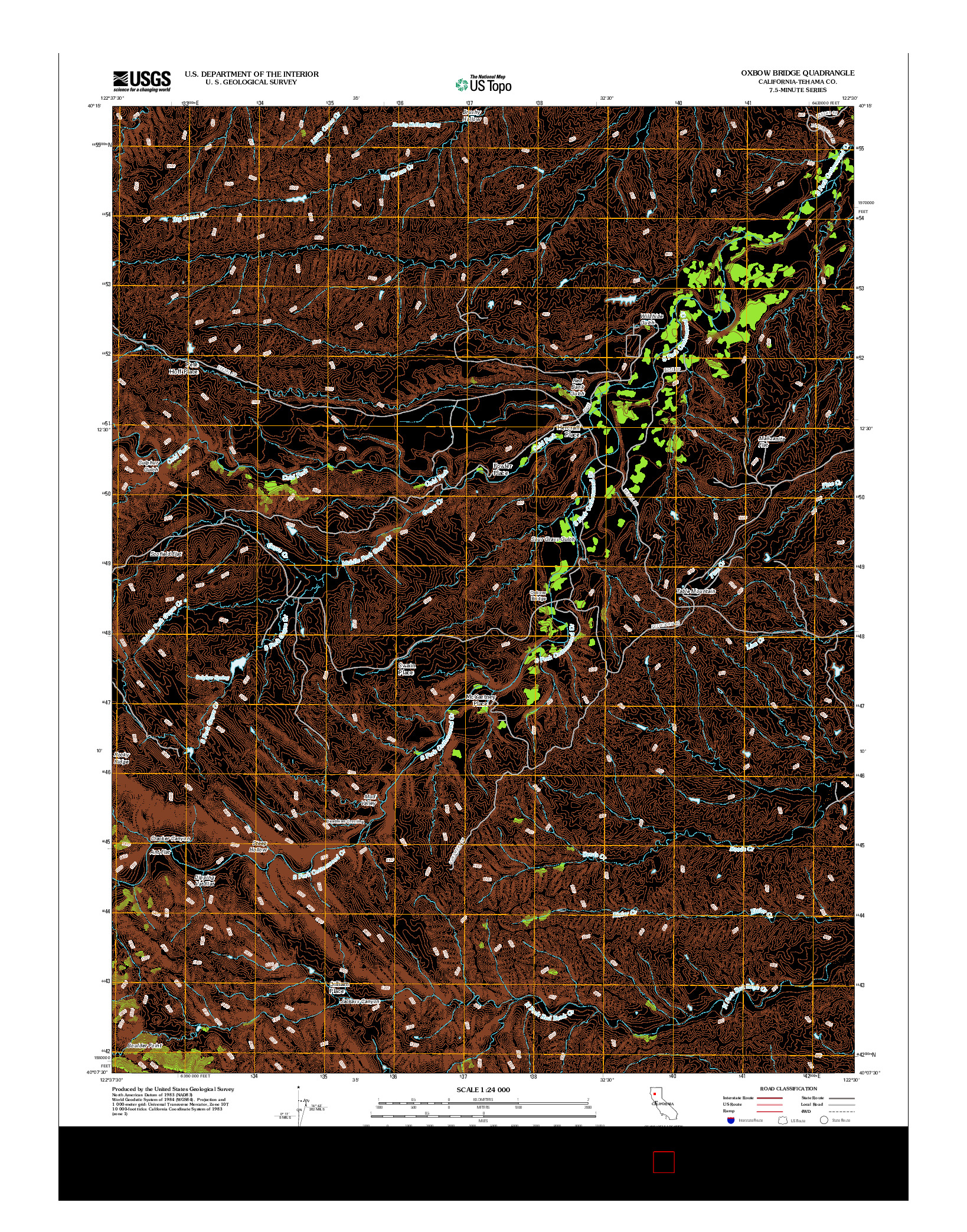 USGS US TOPO 7.5-MINUTE MAP FOR OXBOW BRIDGE, CA 2012