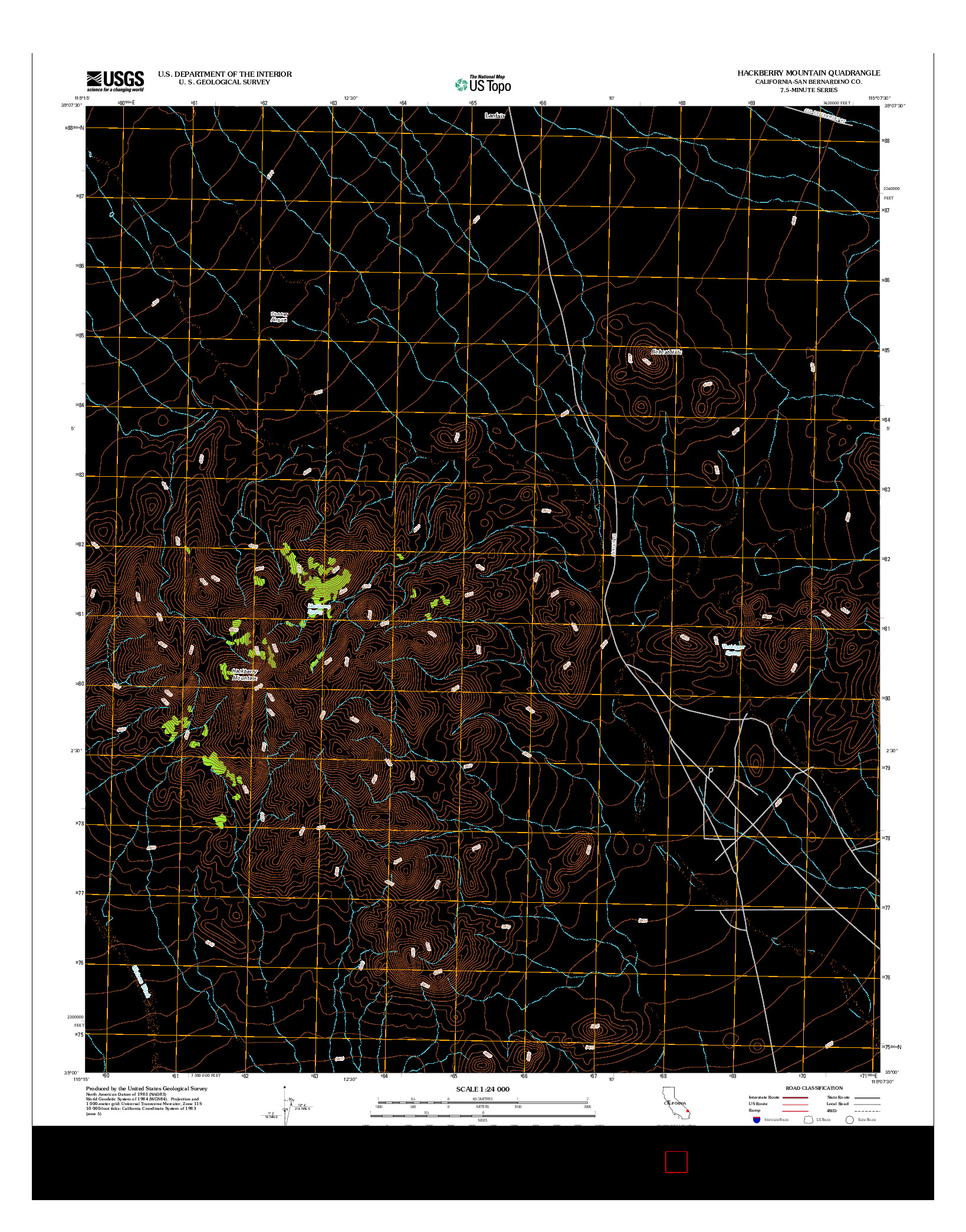 USGS US TOPO 7.5-MINUTE MAP FOR HACKBERRY MOUNTAIN, CA 2012