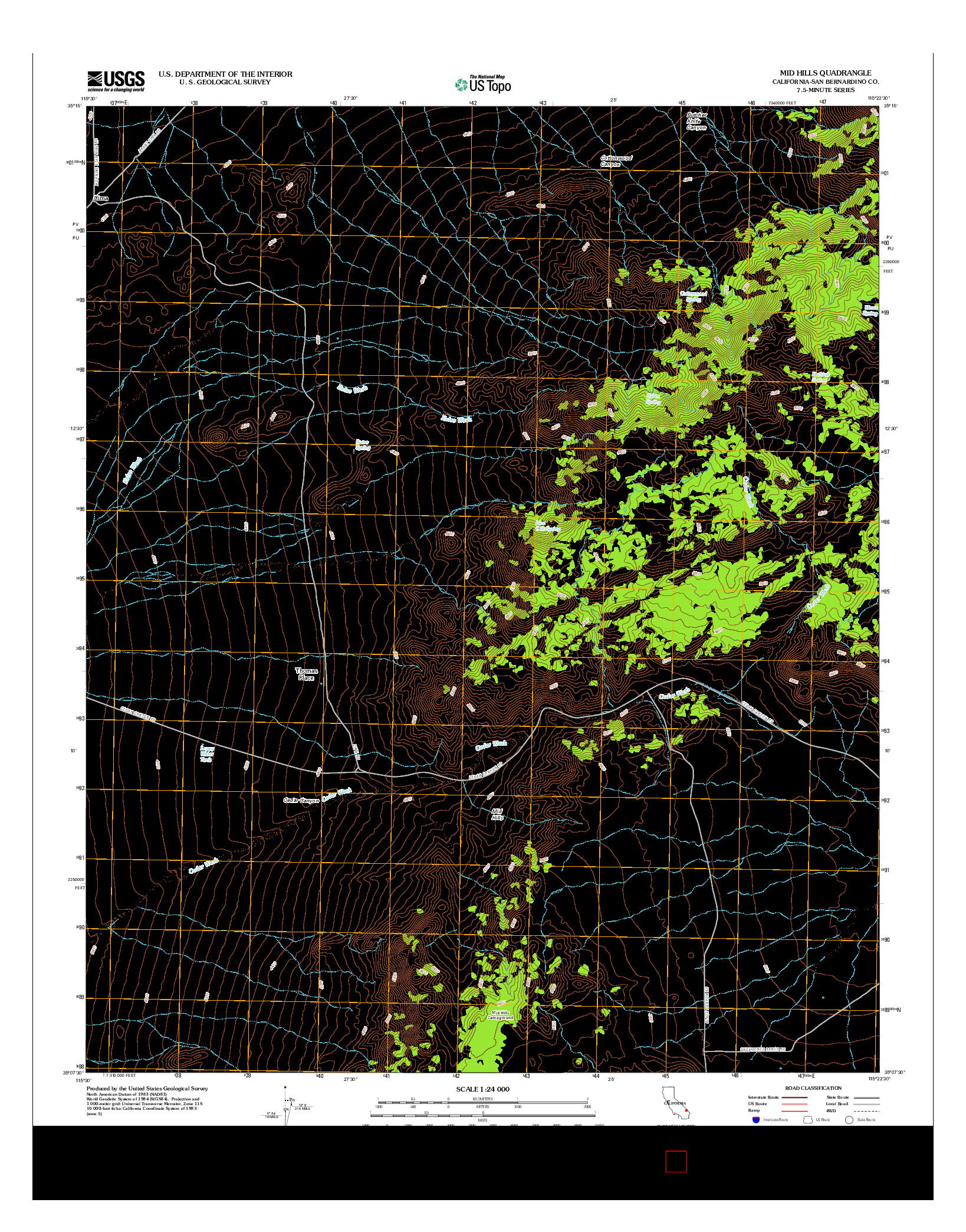 USGS US TOPO 7.5-MINUTE MAP FOR MID HILLS, CA 2012