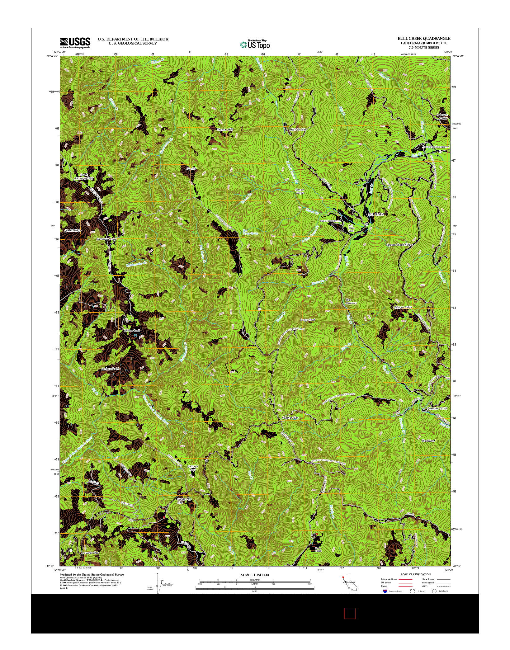 USGS US TOPO 7.5-MINUTE MAP FOR BULL CREEK, CA 2012