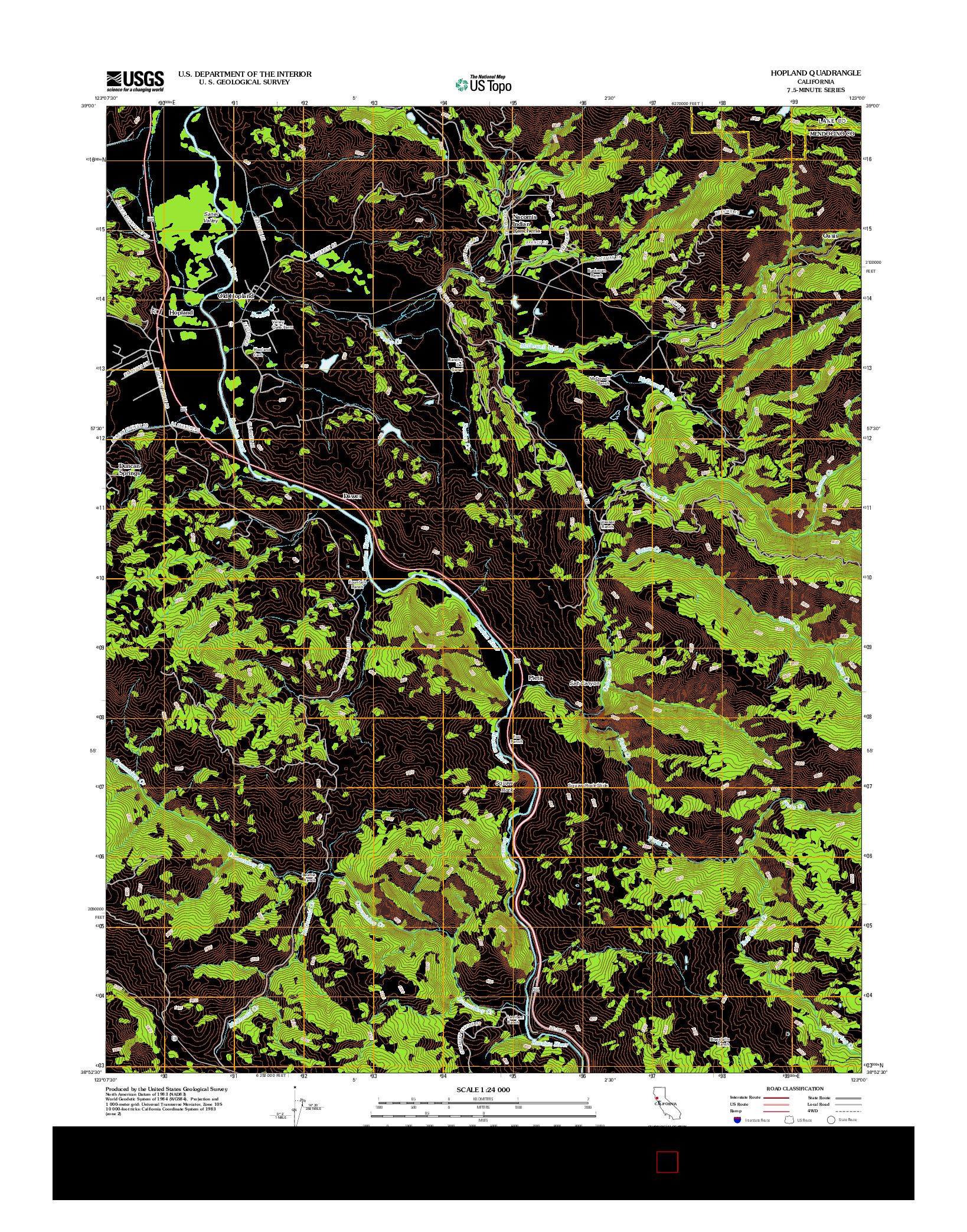 USGS US TOPO 7.5-MINUTE MAP FOR HOPLAND, CA 2012