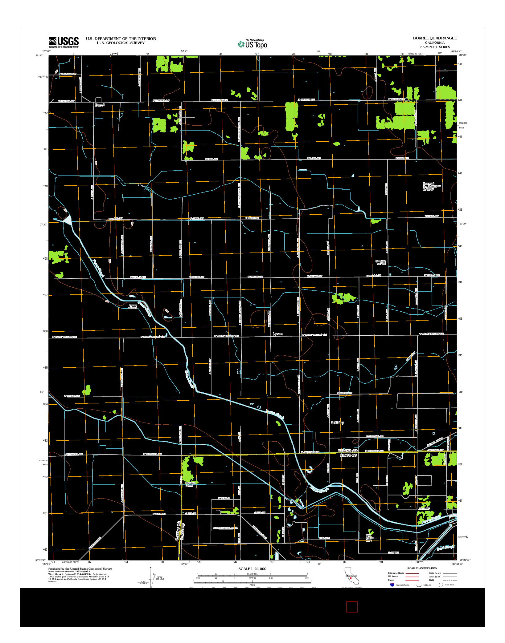 USGS US TOPO 7.5-MINUTE MAP FOR BURREL, CA 2012