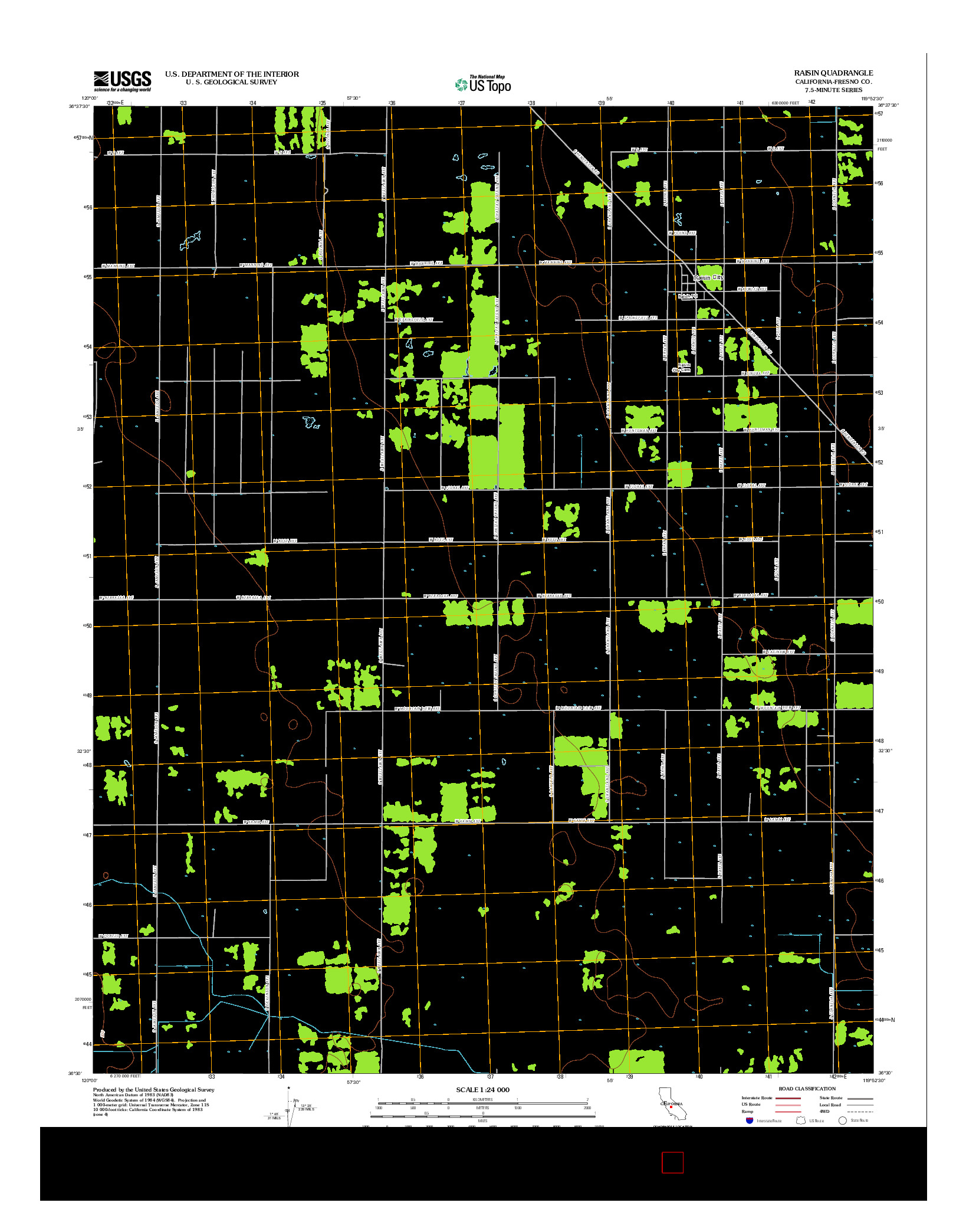 USGS US TOPO 7.5-MINUTE MAP FOR RAISIN, CA 2012