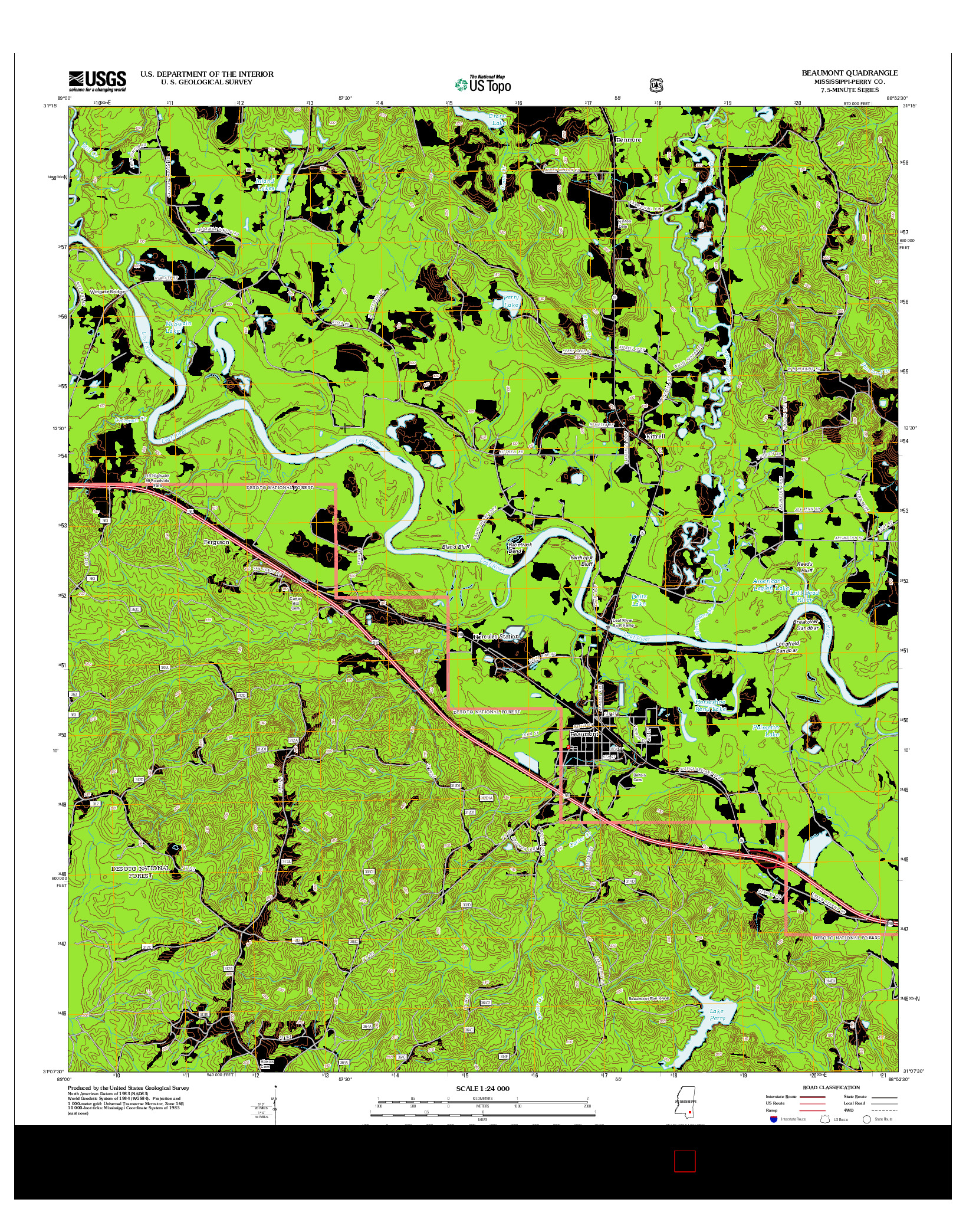 USGS US TOPO 7.5-MINUTE MAP FOR BEAUMONT, MS 2012