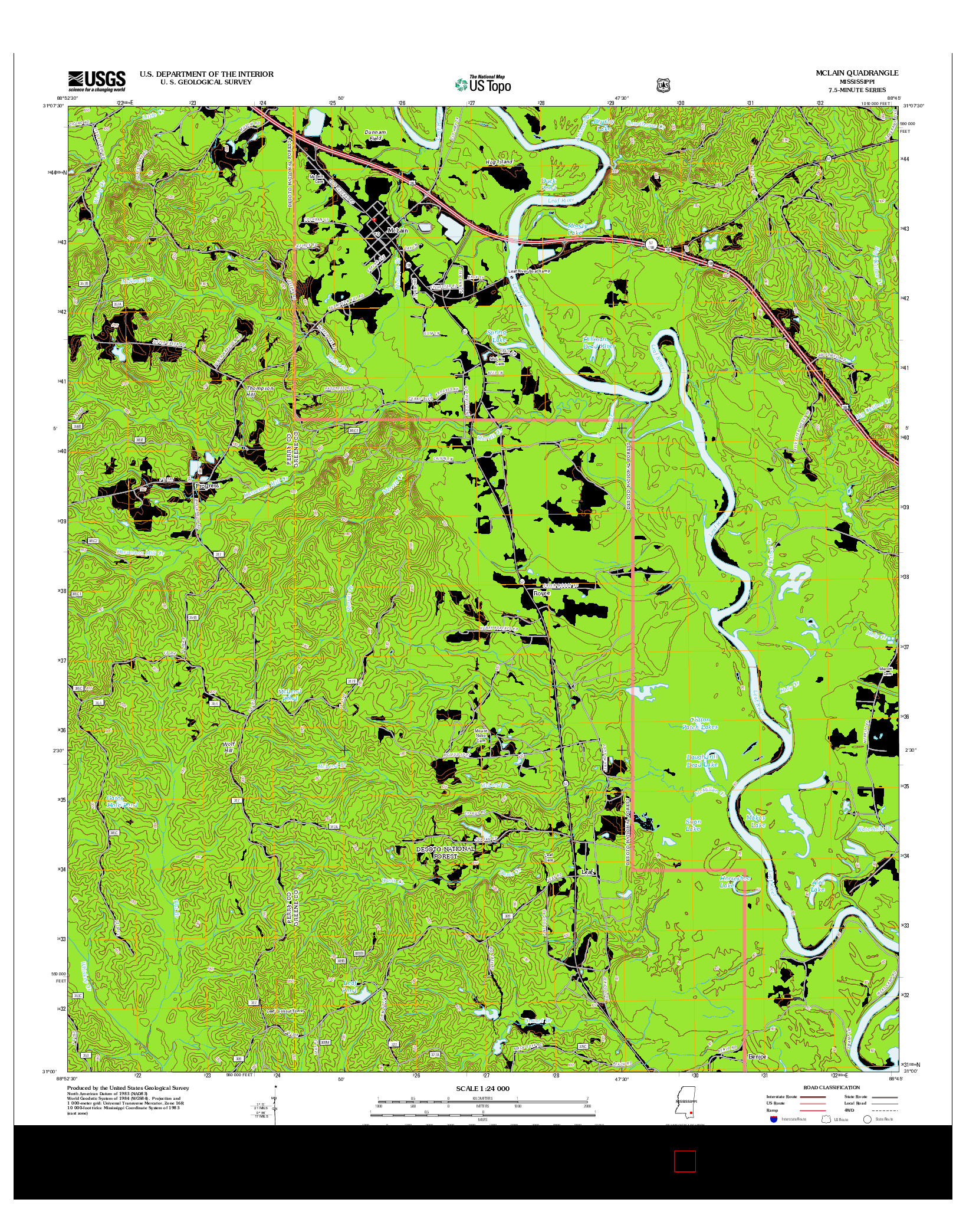 USGS US TOPO 7.5-MINUTE MAP FOR MCLAIN, MS 2012