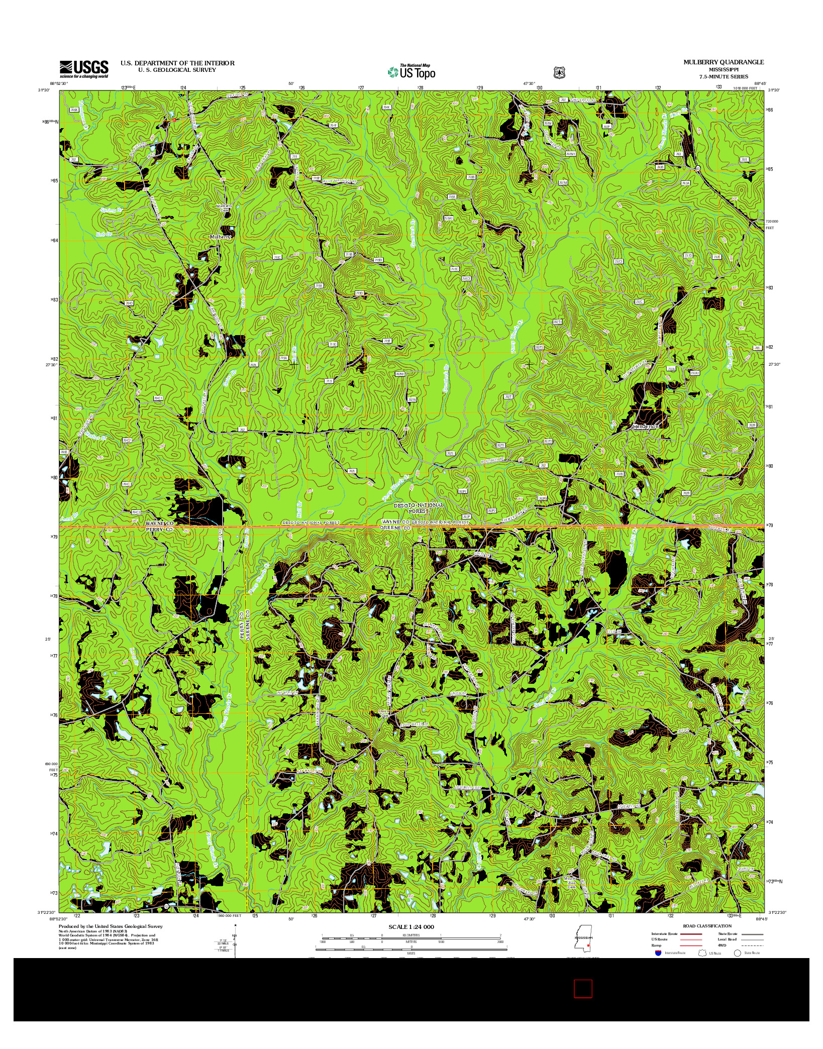 USGS US TOPO 7.5-MINUTE MAP FOR MULBERRY, MS 2012