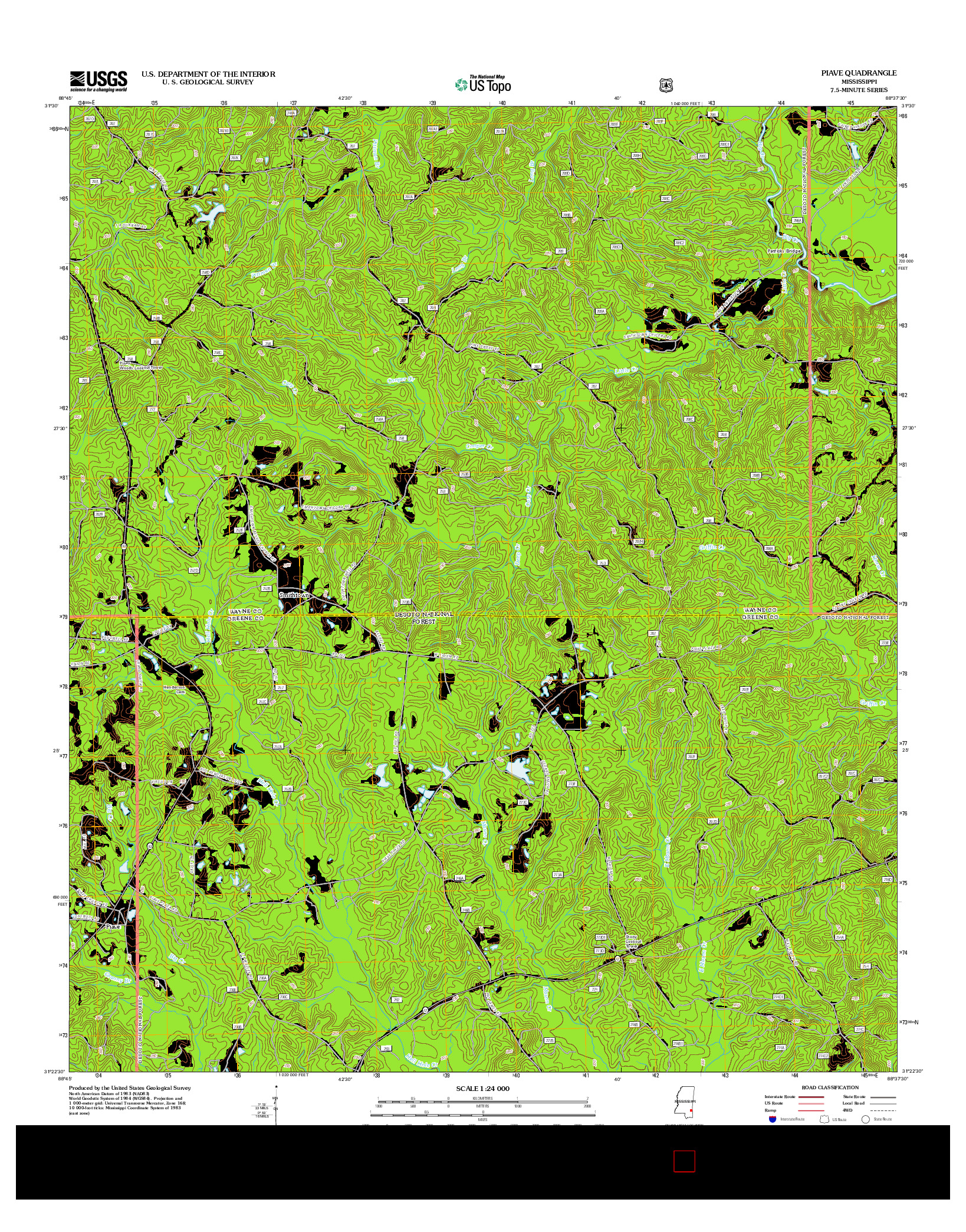 USGS US TOPO 7.5-MINUTE MAP FOR PIAVE, MS 2012