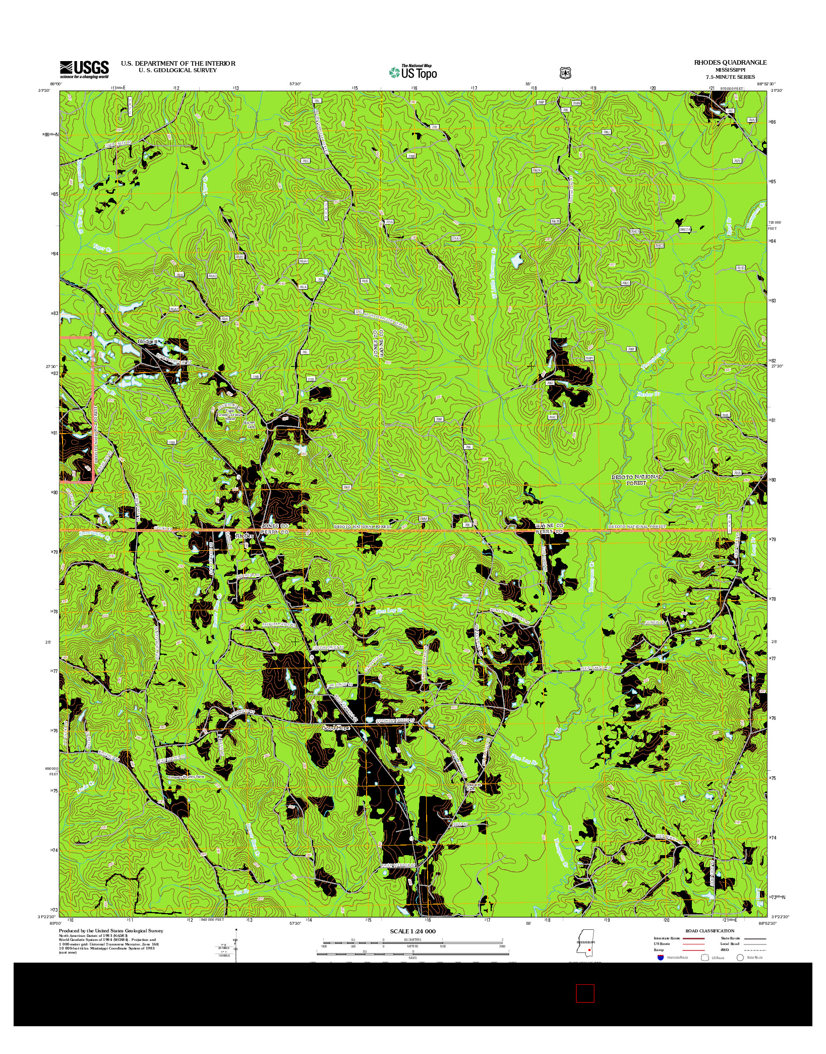 USGS US TOPO 7.5-MINUTE MAP FOR RHODES, MS 2012