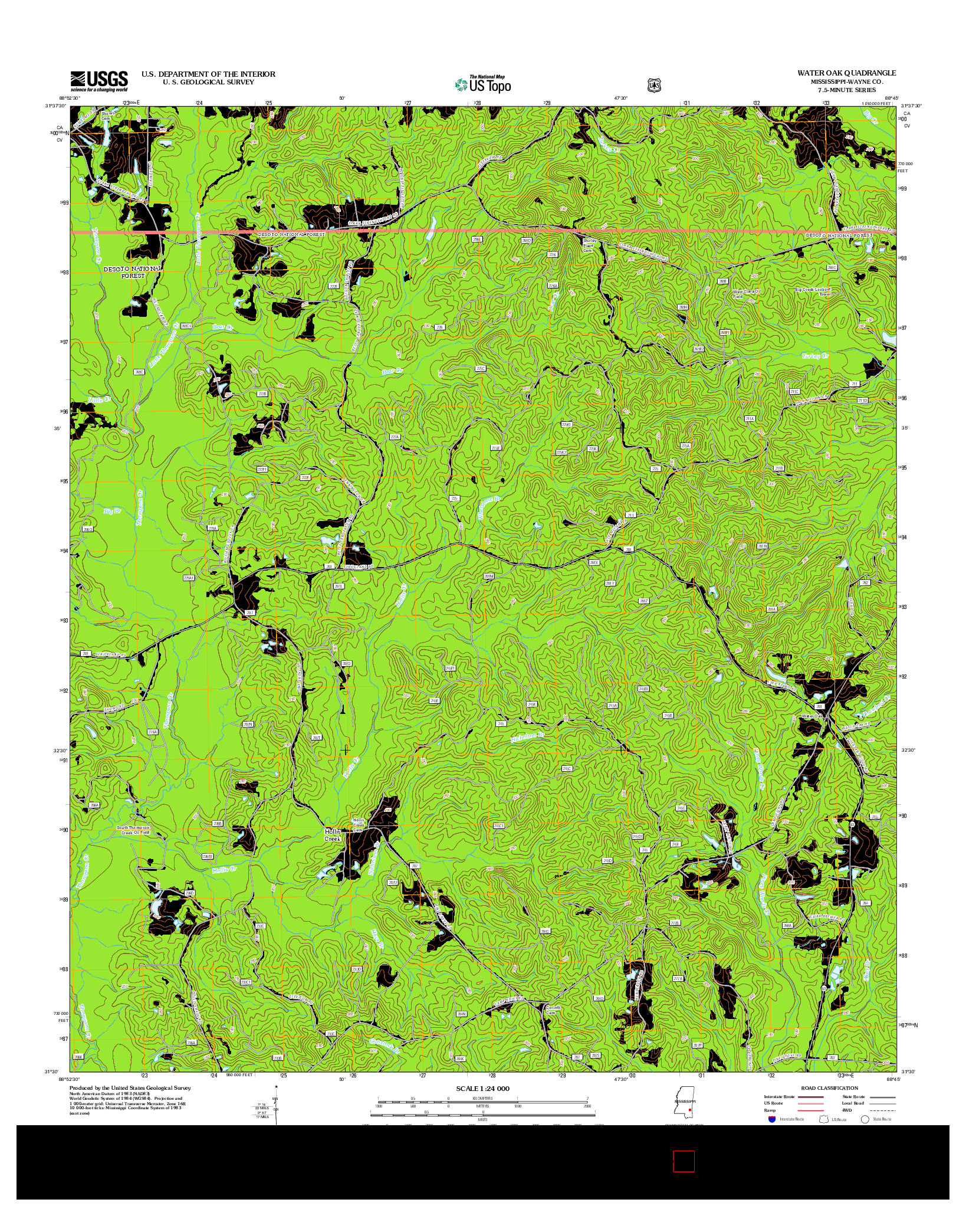 USGS US TOPO 7.5-MINUTE MAP FOR WATER OAK, MS 2012