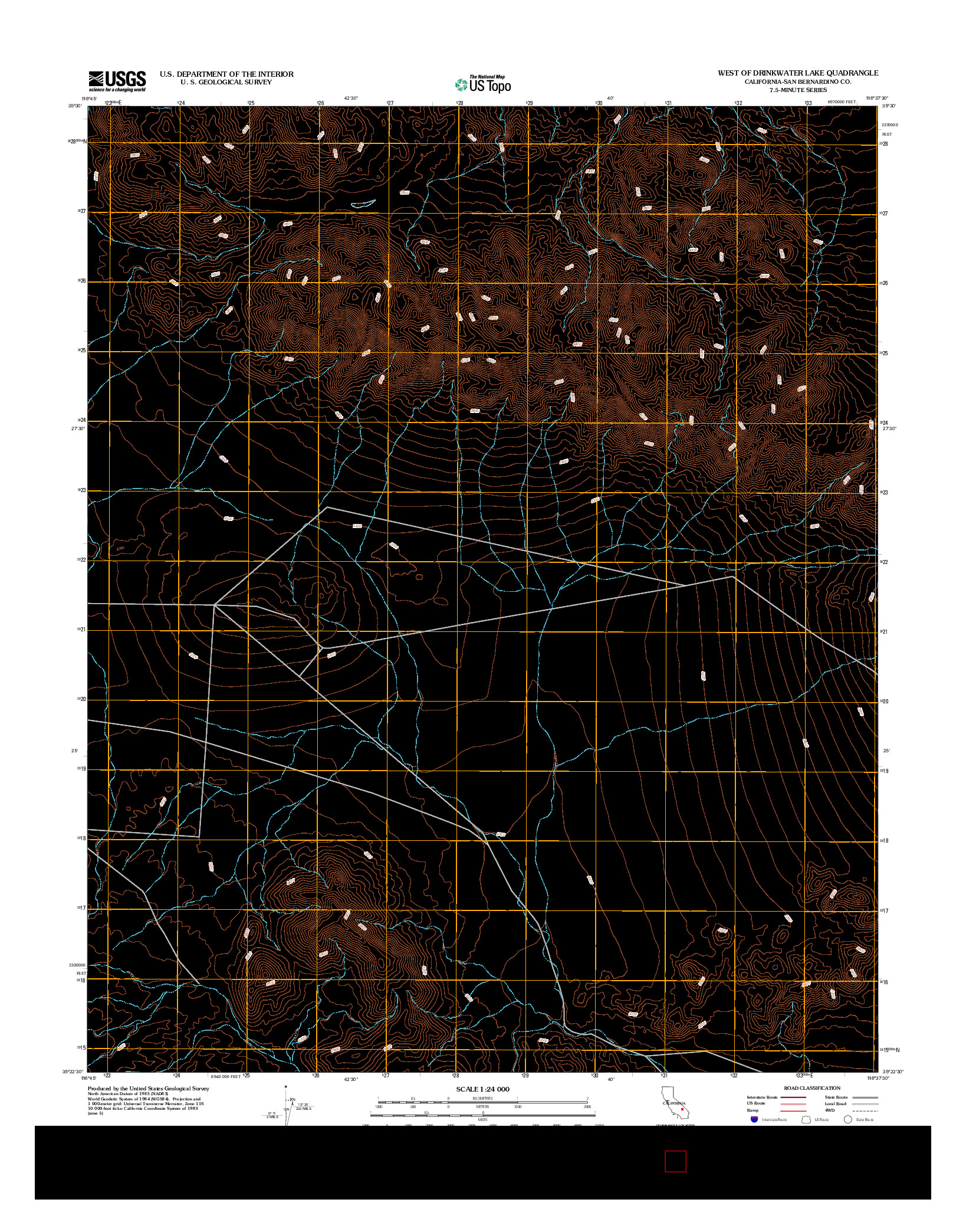 USGS US TOPO 7.5-MINUTE MAP FOR WEST OF DRINKWATER LAKE, CA 2012