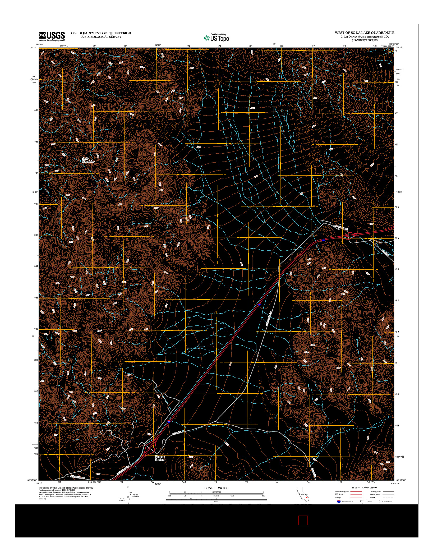 USGS US TOPO 7.5-MINUTE MAP FOR WEST OF SODA LAKE, CA 2012