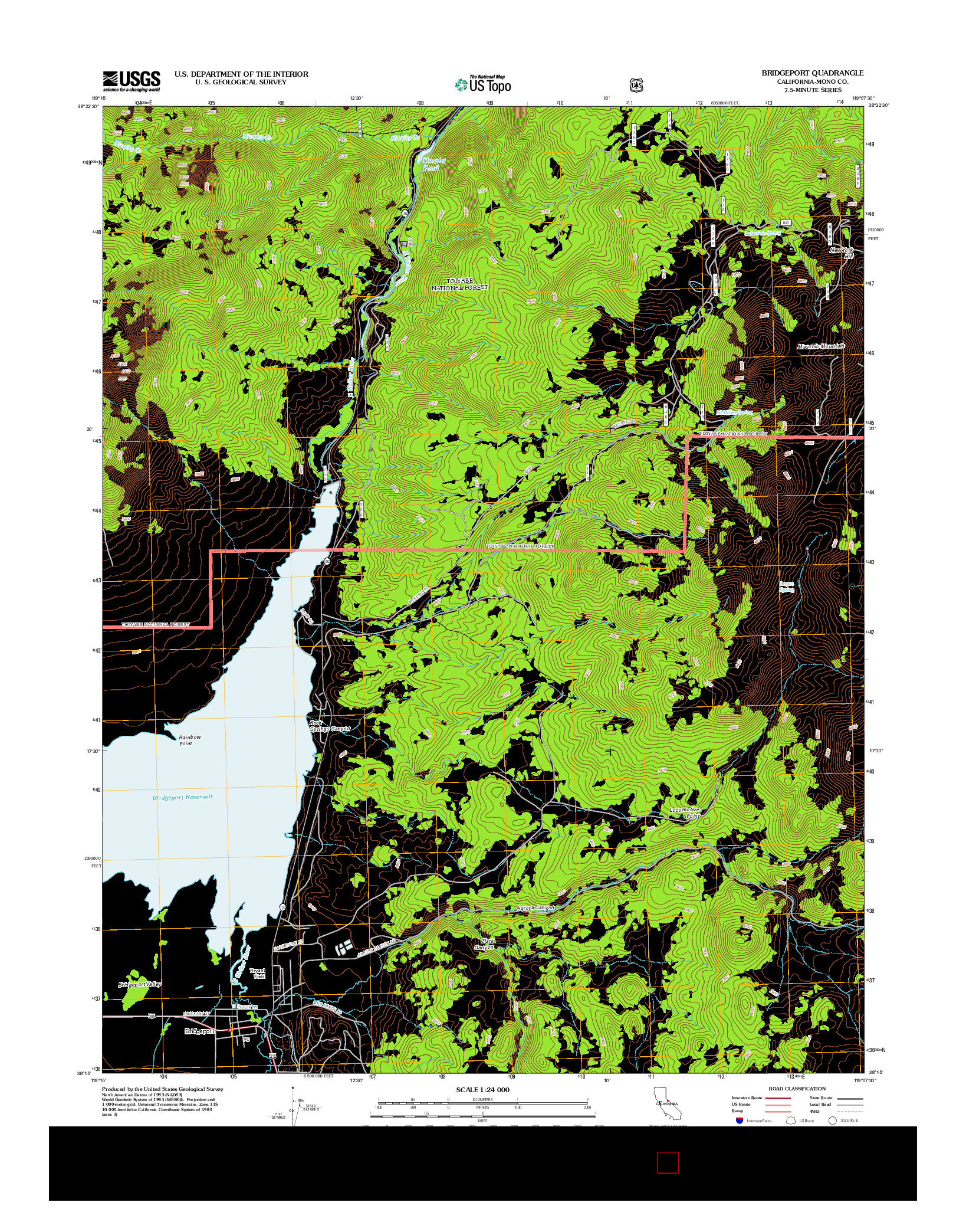 USGS US TOPO 7.5-MINUTE MAP FOR BRIDGEPORT, CA 2012