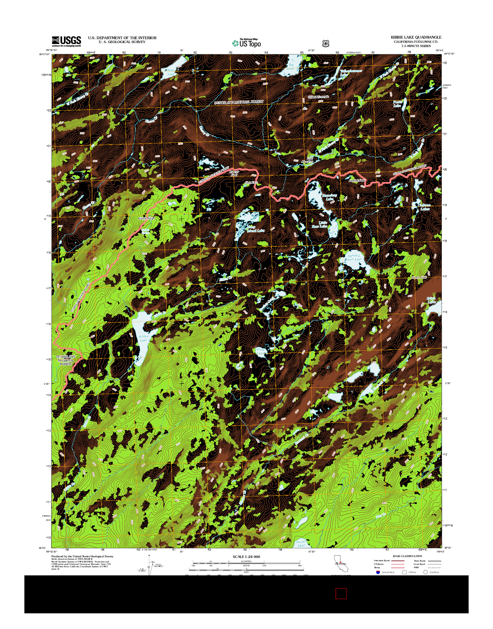 USGS US TOPO 7.5-MINUTE MAP FOR KIBBIE LAKE, CA 2012