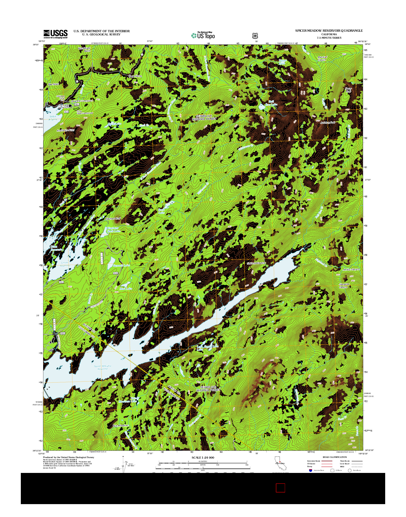 USGS US TOPO 7.5-MINUTE MAP FOR SPICER MEADOW RESERVOIR, CA 2012