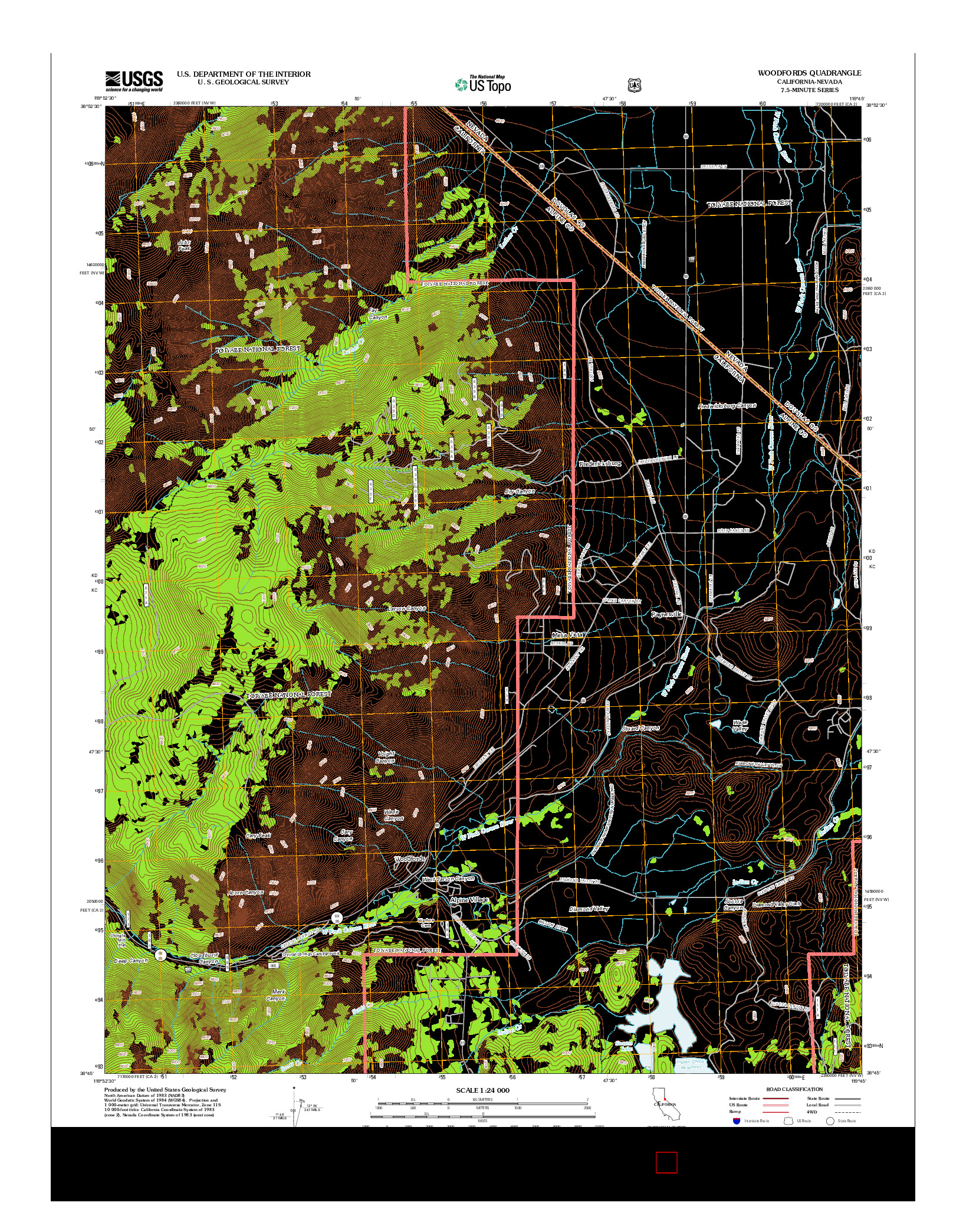 USGS US TOPO 7.5-MINUTE MAP FOR WOODFORDS, CA-NV 2012