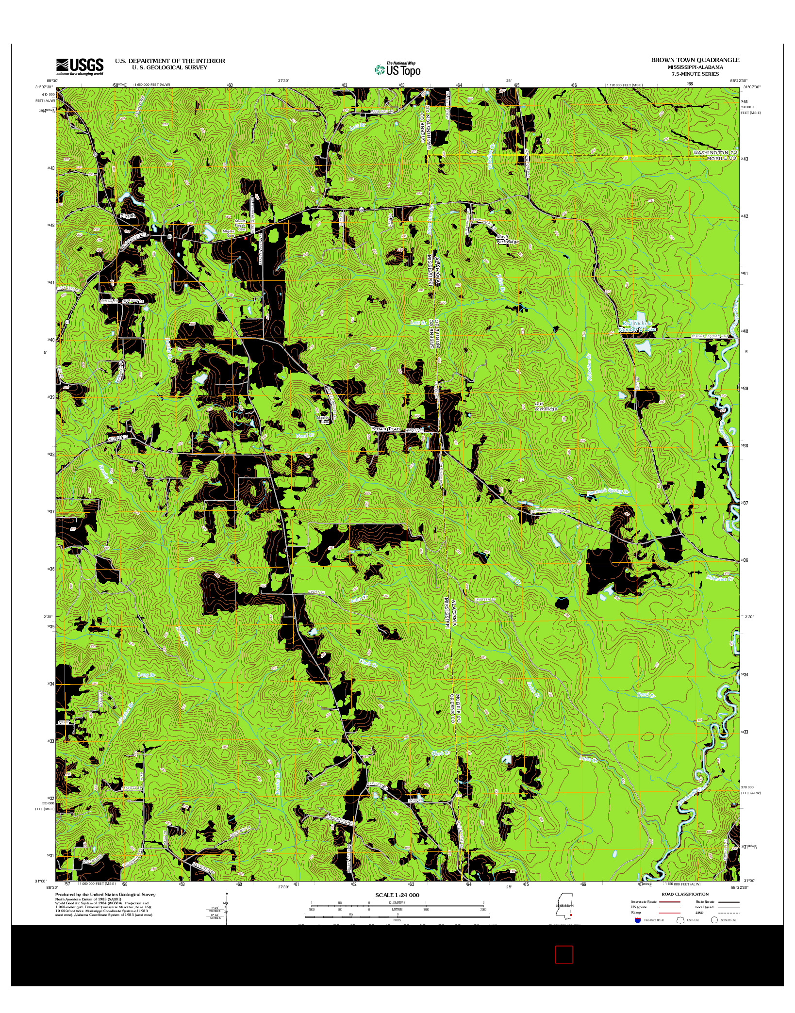 USGS US TOPO 7.5-MINUTE MAP FOR BROWN TOWN, MS-AL 2012
