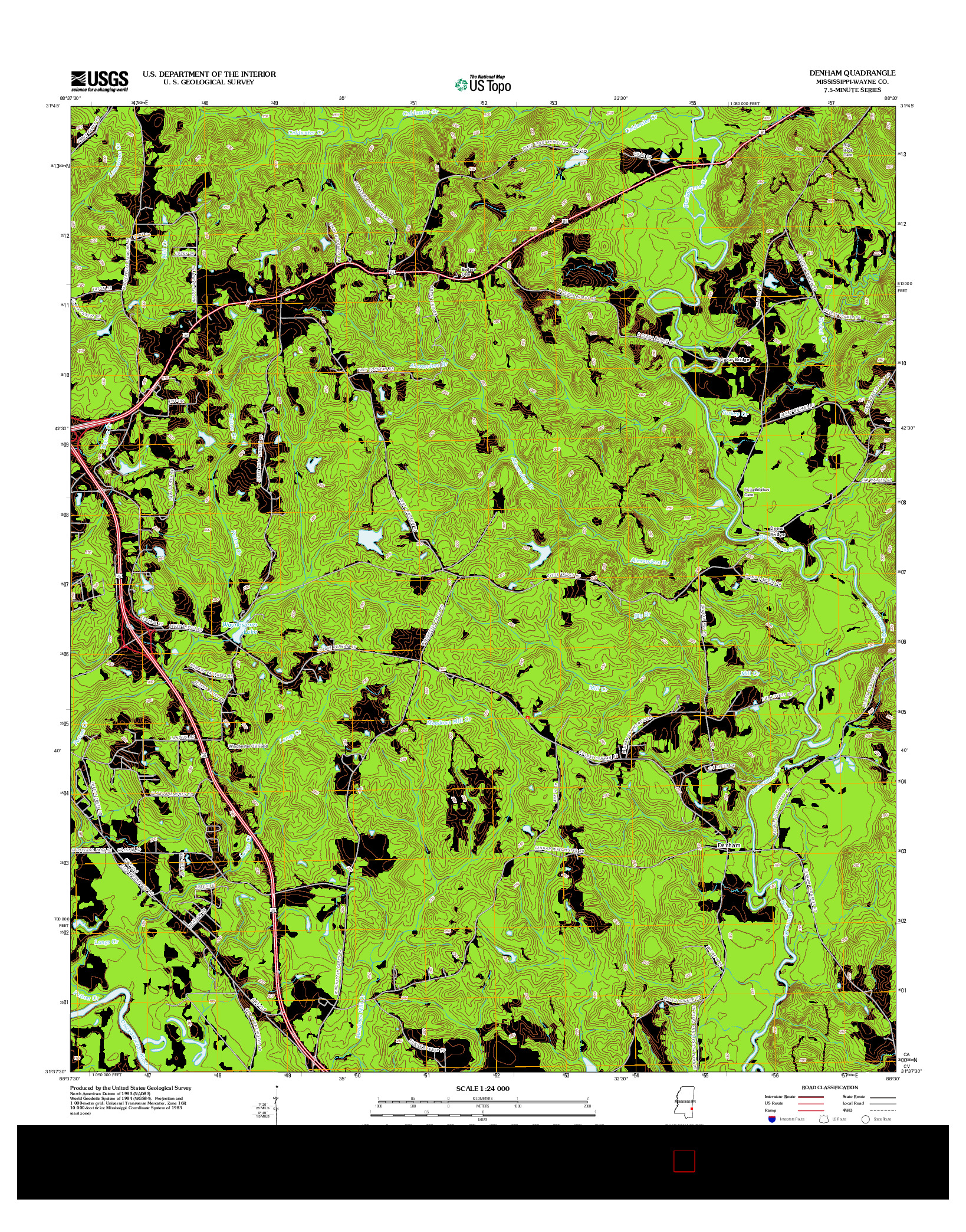 USGS US TOPO 7.5-MINUTE MAP FOR DENHAM, MS 2012