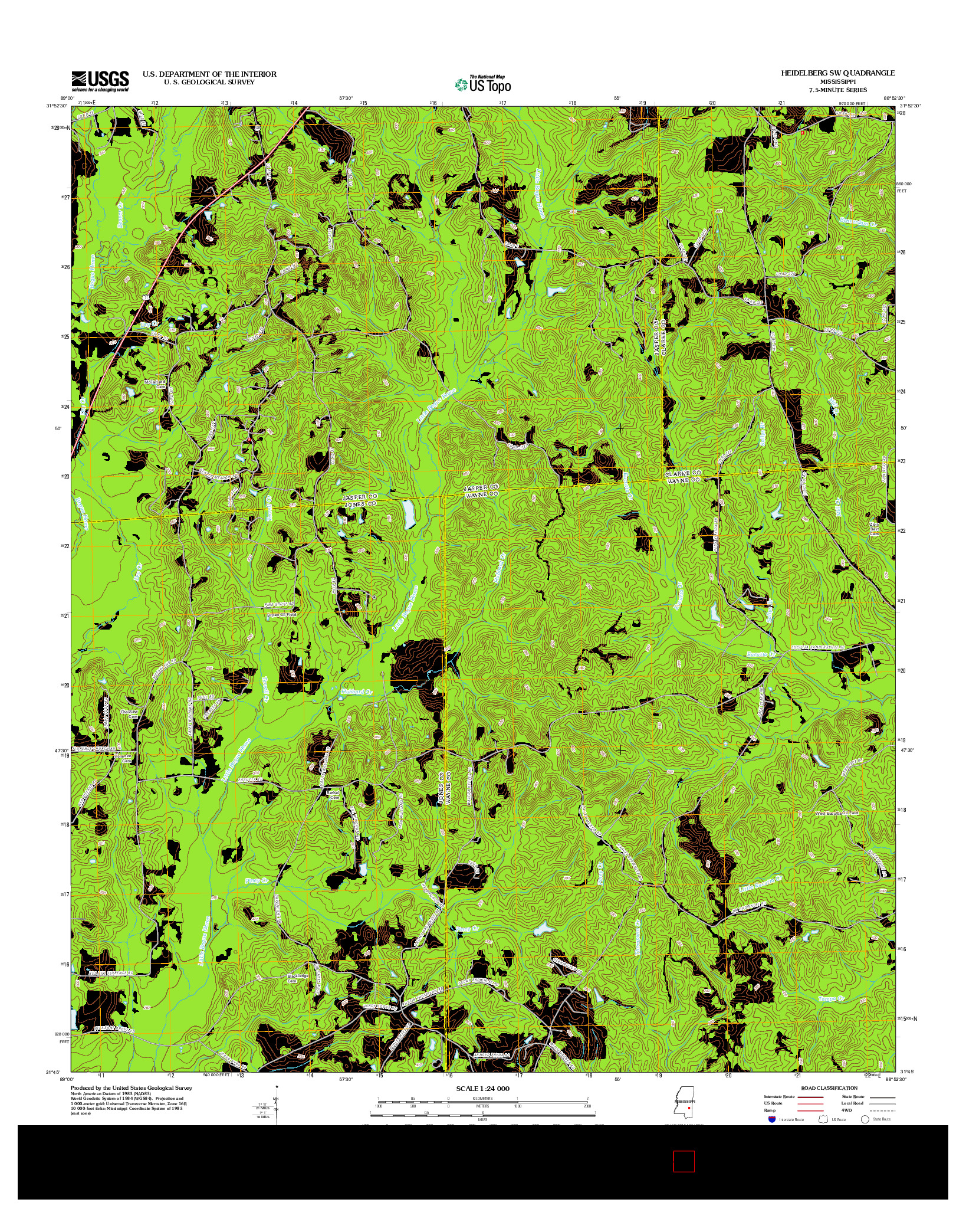 USGS US TOPO 7.5-MINUTE MAP FOR HEIDELBERG SW, MS 2012