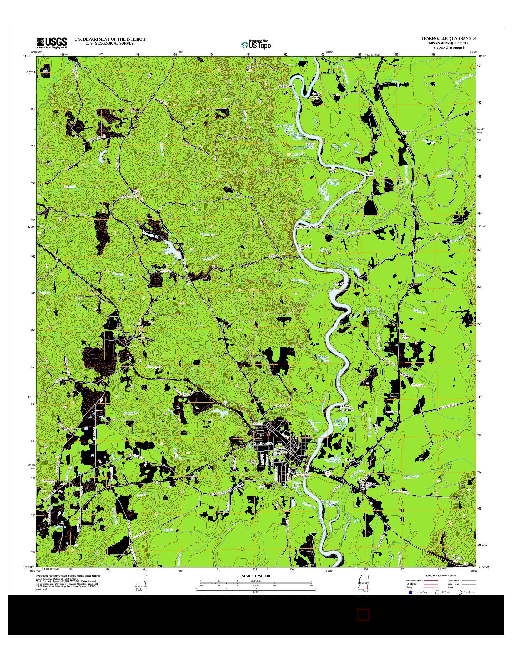 USGS US TOPO 7.5-MINUTE MAP FOR LEAKESVILLE, MS 2012
