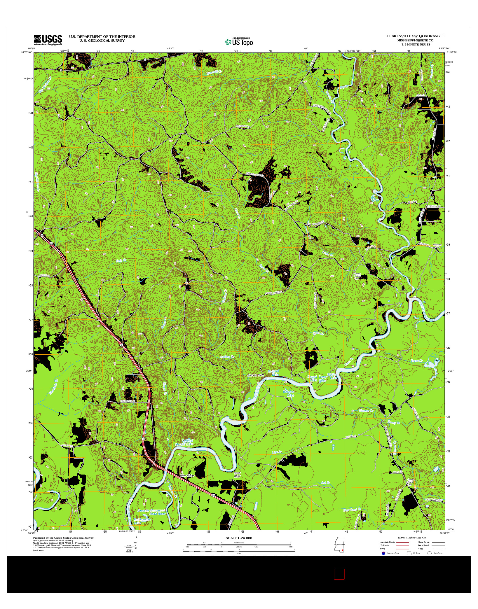 USGS US TOPO 7.5-MINUTE MAP FOR LEAKESVILLE SW, MS 2012