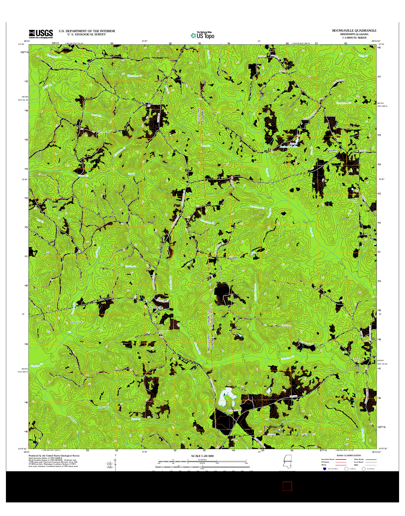 USGS US TOPO 7.5-MINUTE MAP FOR ROUNSAVILLE, MS-AL 2012