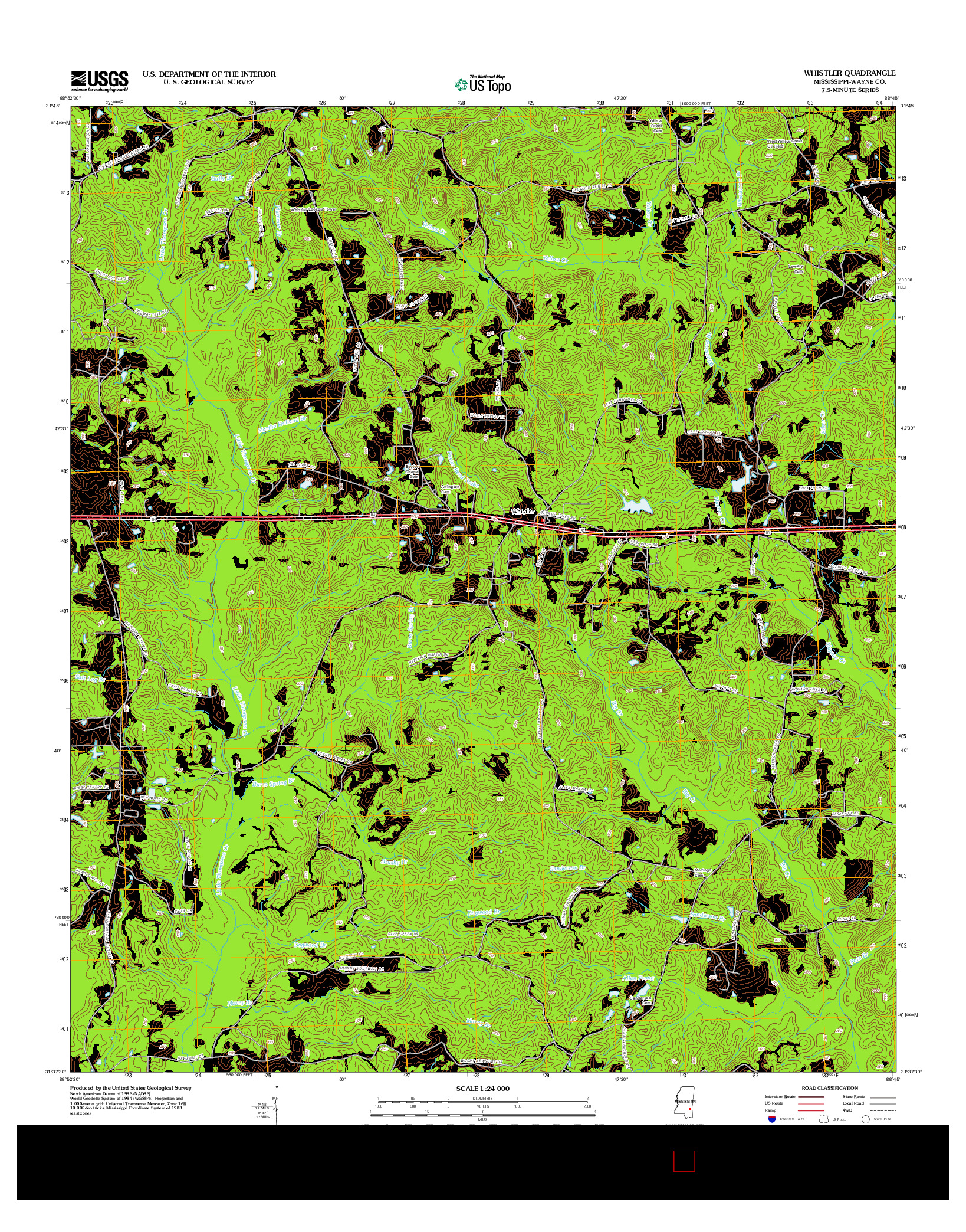 USGS US TOPO 7.5-MINUTE MAP FOR WHISTLER, MS 2012