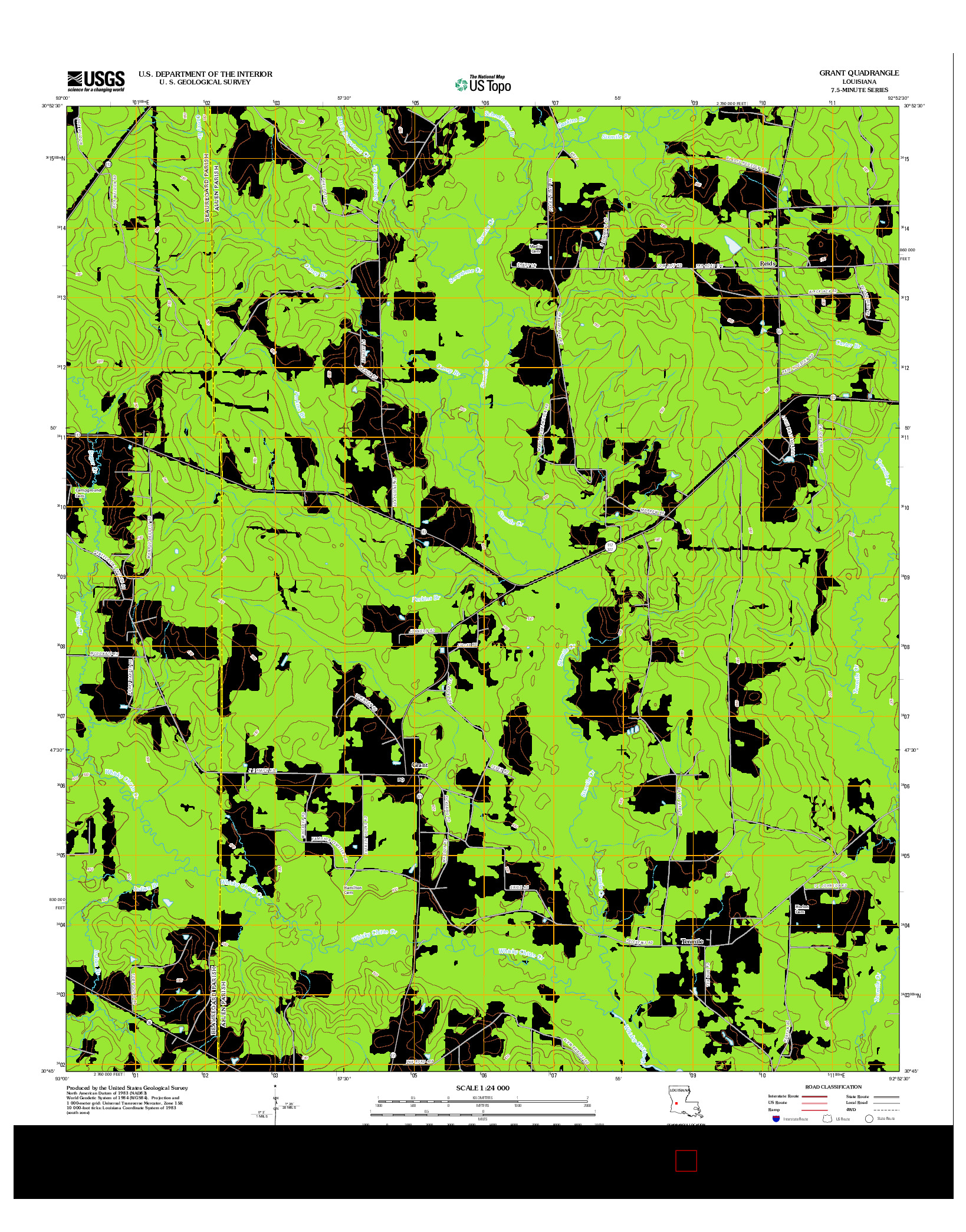 USGS US TOPO 7.5-MINUTE MAP FOR GRANT, LA 2012
