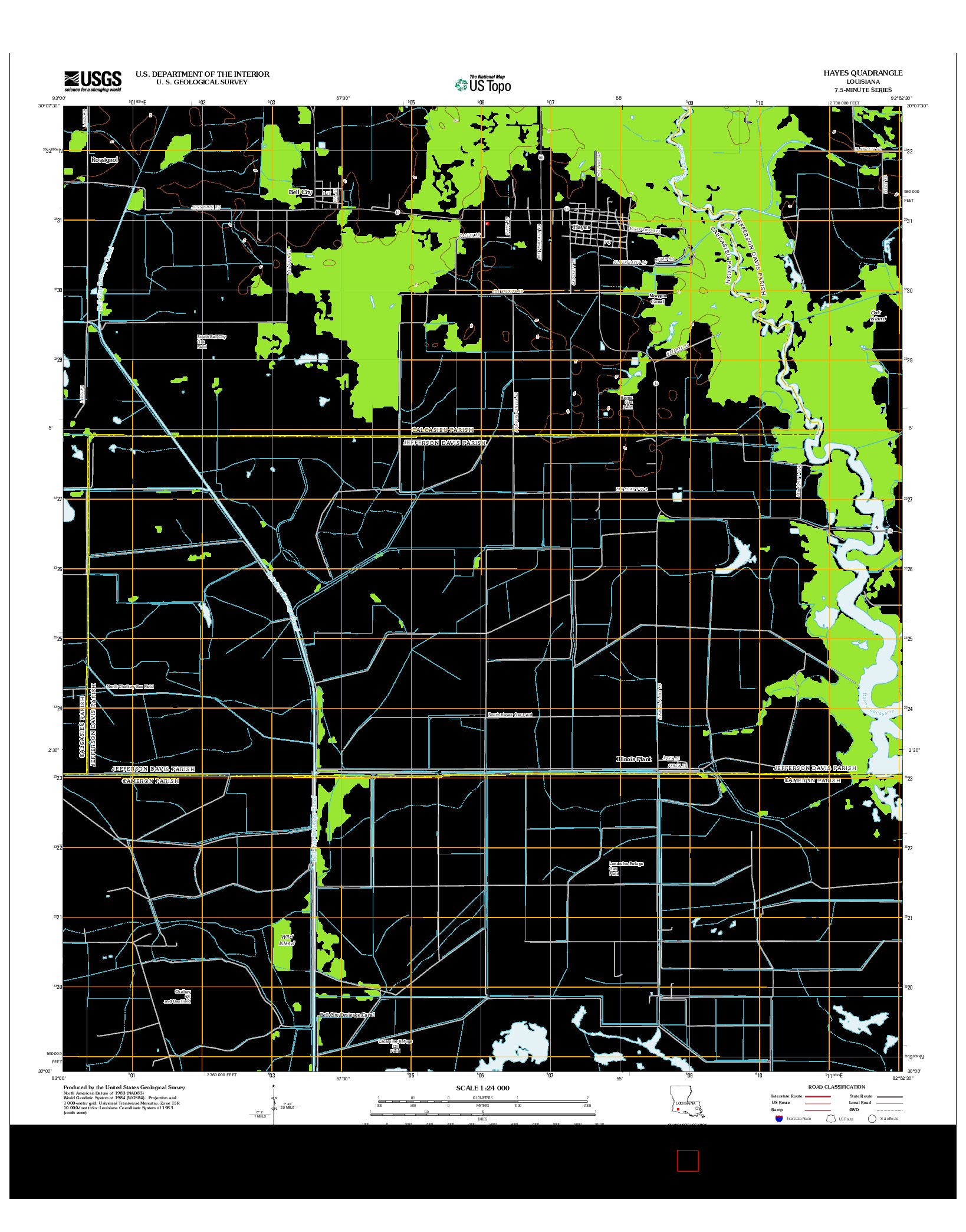 USGS US TOPO 7.5-MINUTE MAP FOR HAYES, LA 2012