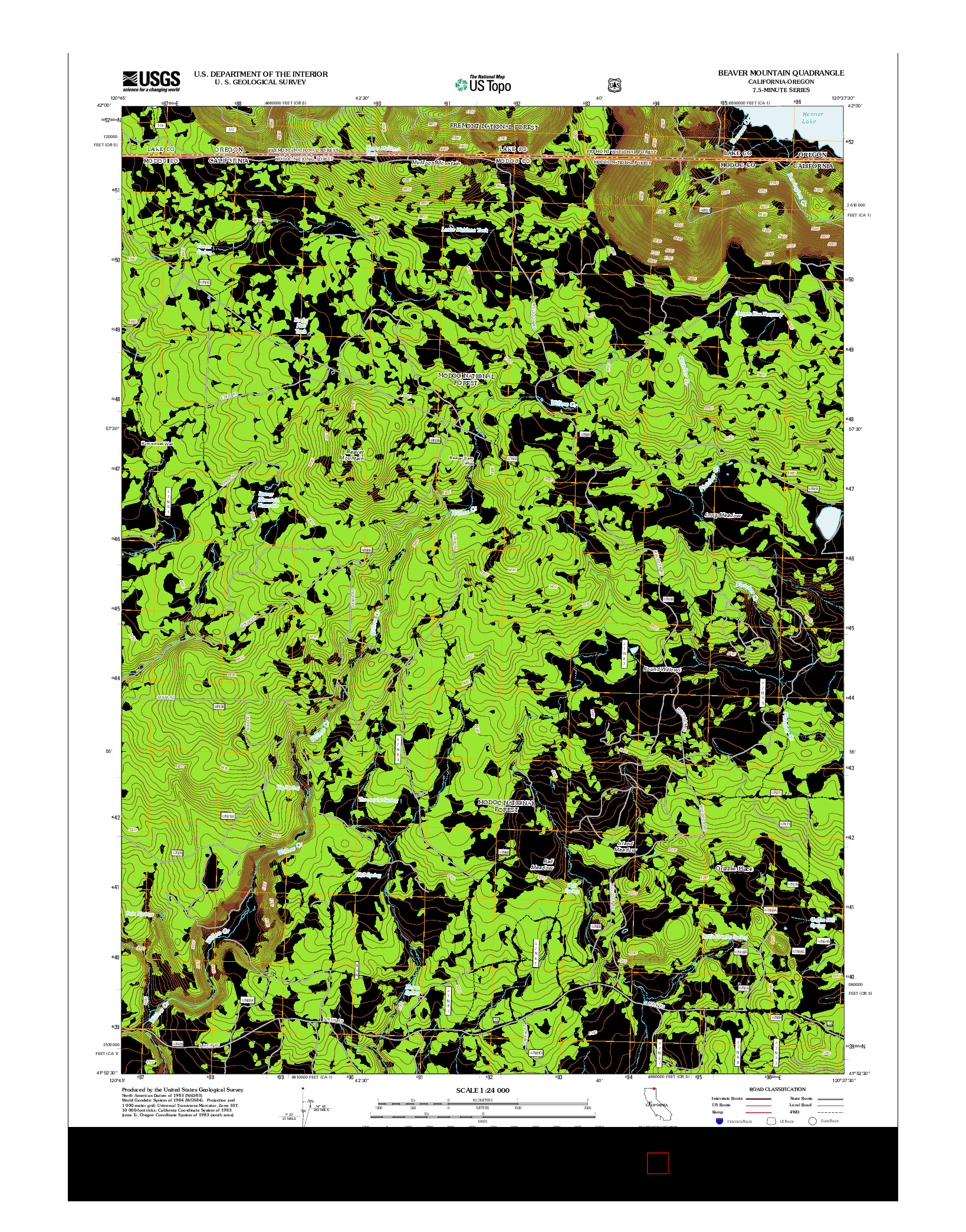 USGS US TOPO 7.5-MINUTE MAP FOR BEAVER MOUNTAIN, CA-OR 2012