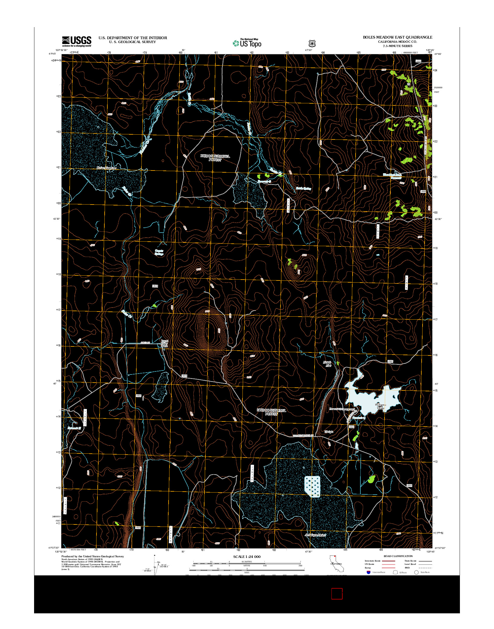 USGS US TOPO 7.5-MINUTE MAP FOR BOLES MEADOW EAST, CA 2012