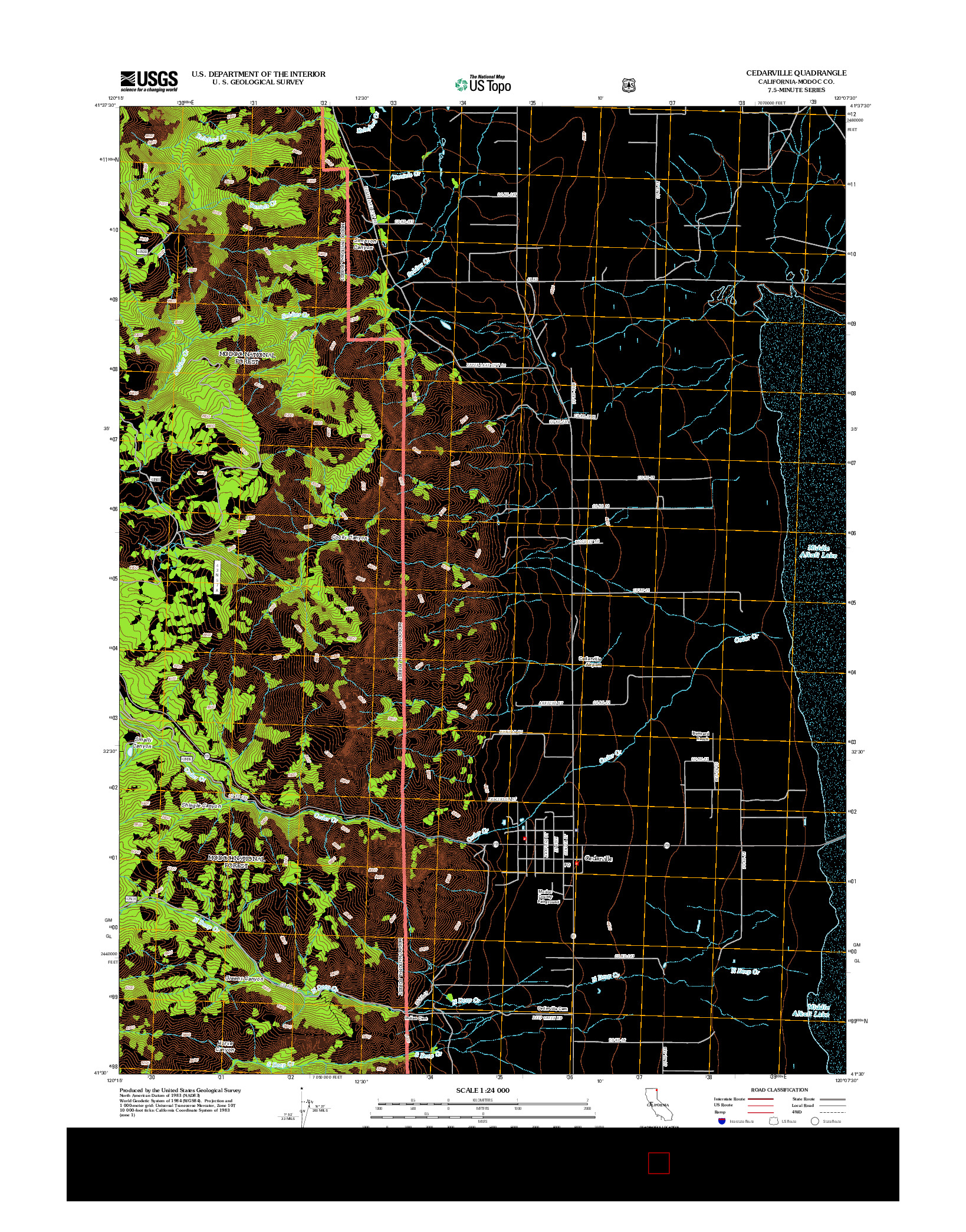 USGS US TOPO 7.5-MINUTE MAP FOR CEDARVILLE, CA 2012