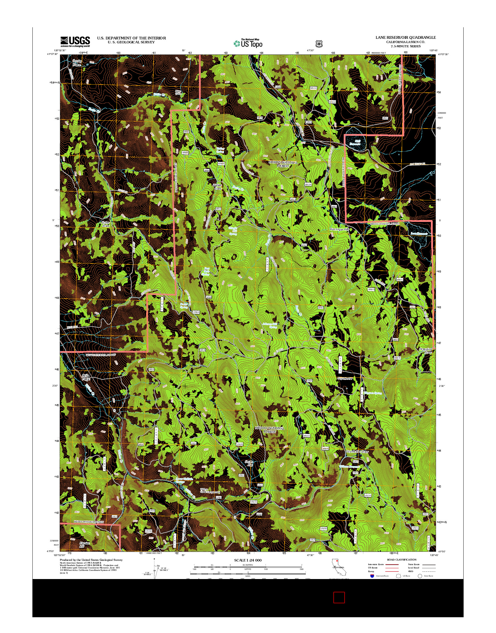 USGS US TOPO 7.5-MINUTE MAP FOR LANE RESERVOIR, CA 2012