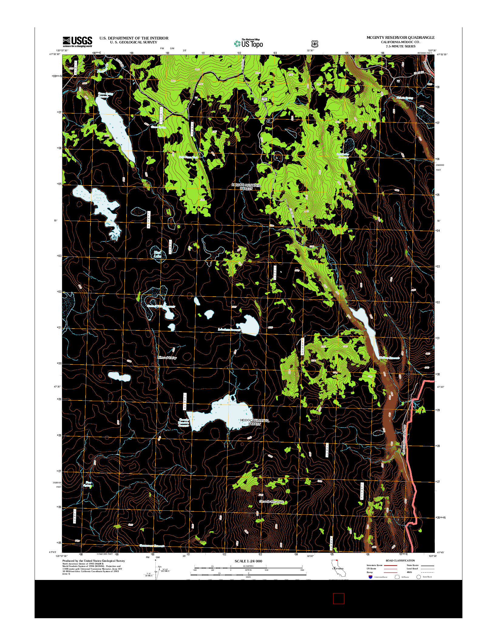 USGS US TOPO 7.5-MINUTE MAP FOR MCGINTY RESERVOIR, CA 2012