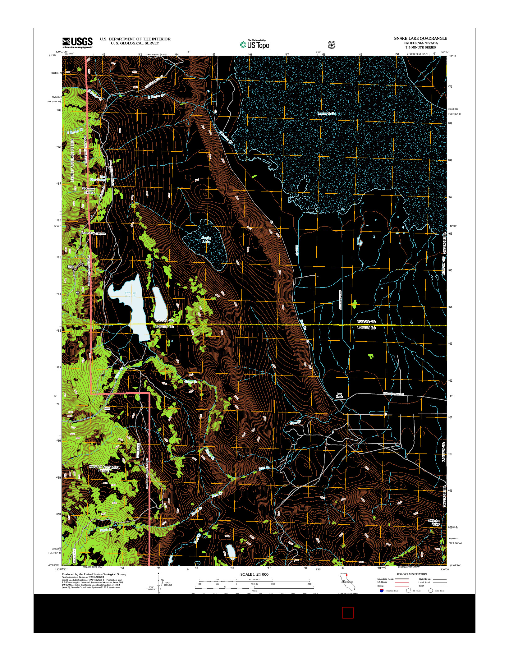 USGS US TOPO 7.5-MINUTE MAP FOR SNAKE LAKE, CA-NV 2012