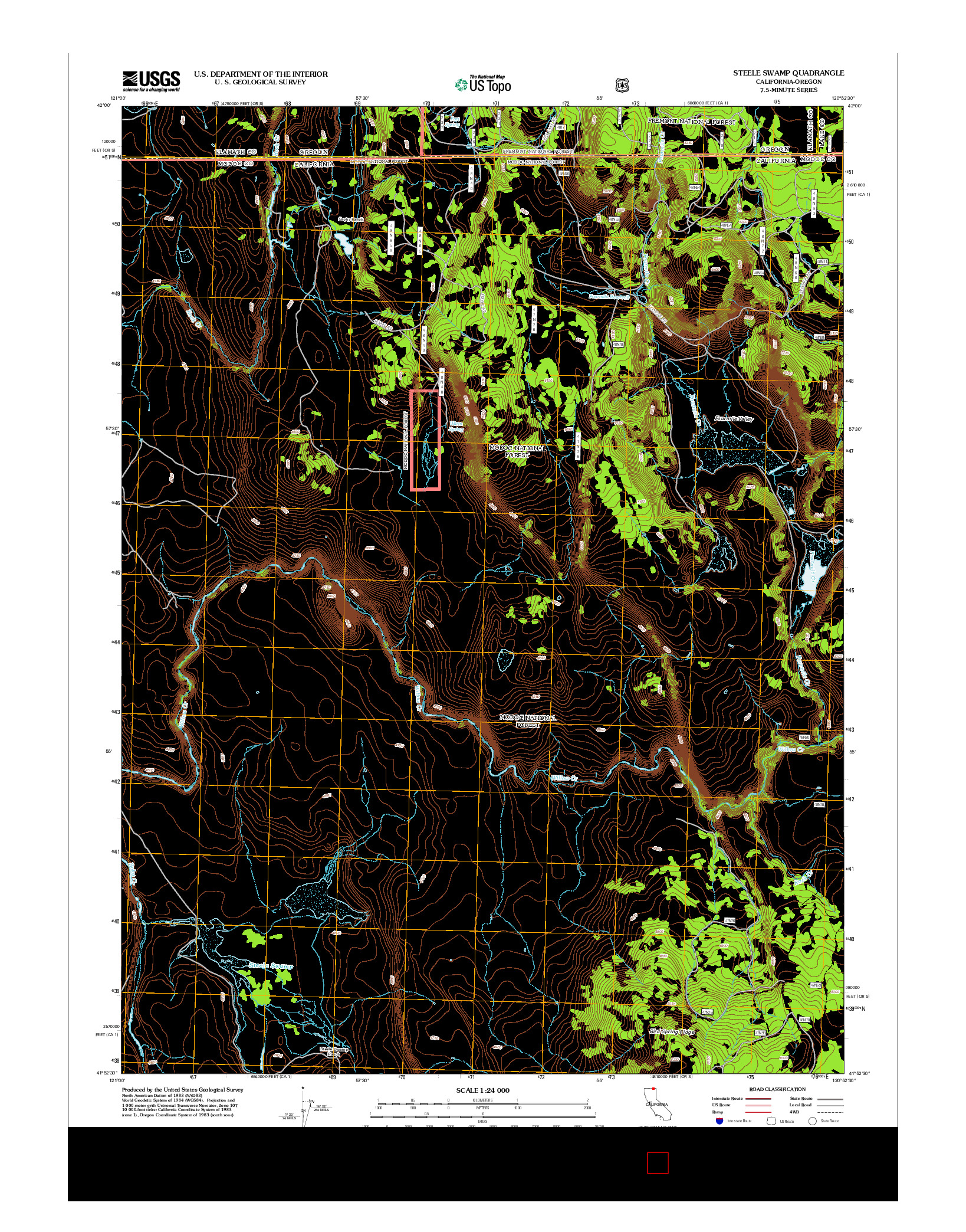 USGS US TOPO 7.5-MINUTE MAP FOR STEELE SWAMP, CA-OR 2012