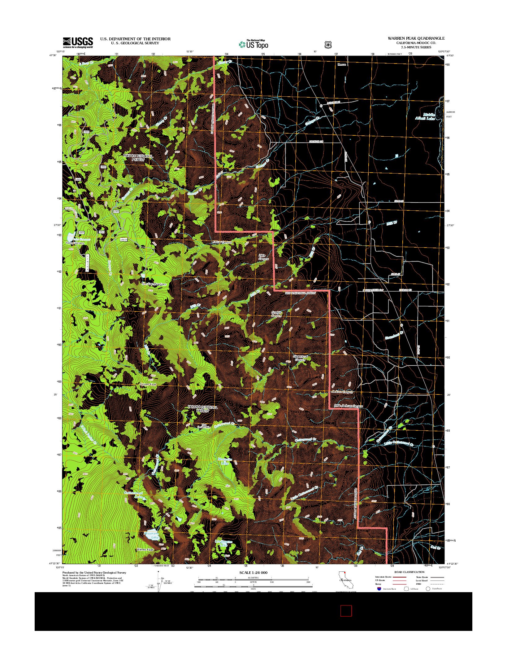 USGS US TOPO 7.5-MINUTE MAP FOR WARREN PEAK, CA 2012