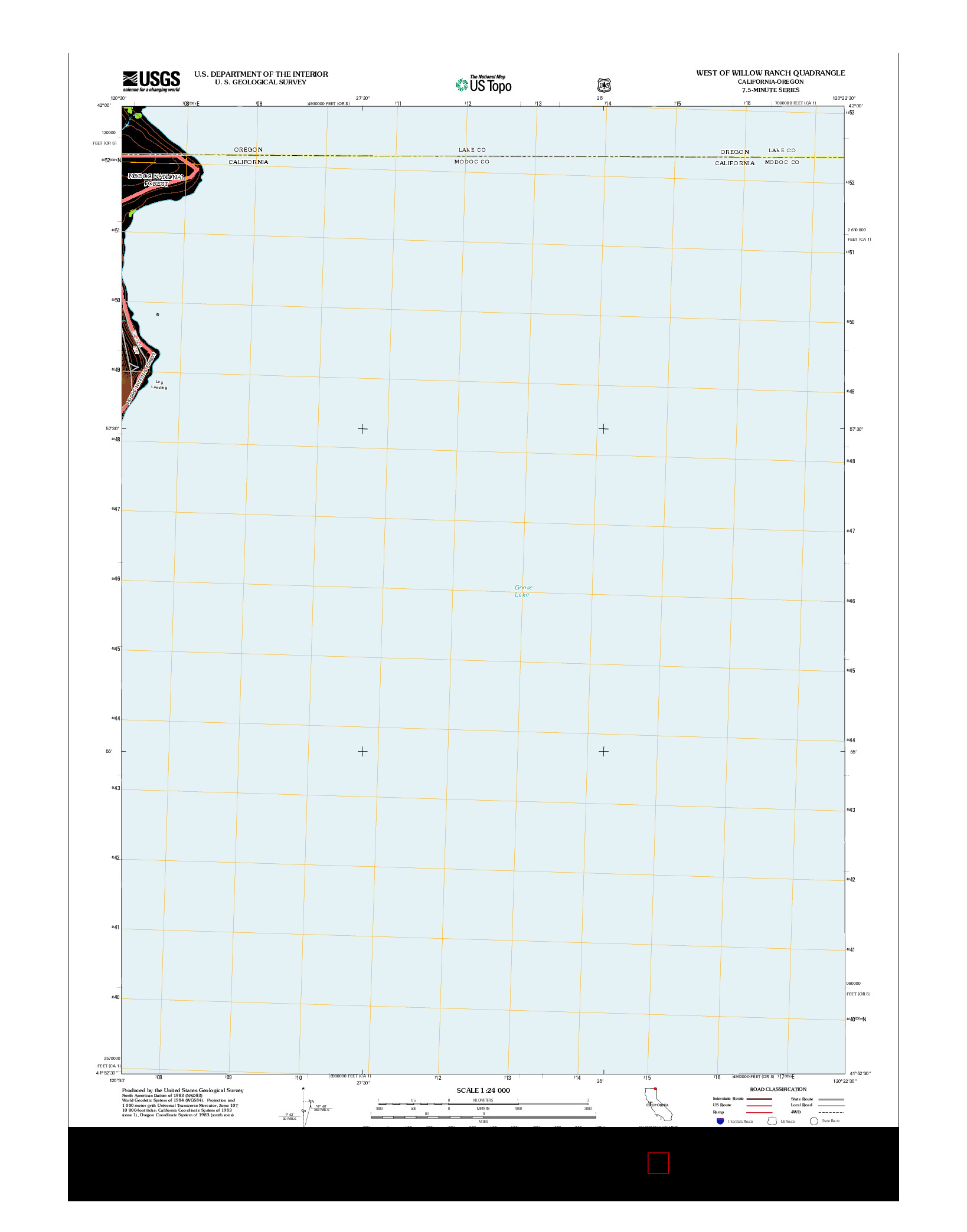 USGS US TOPO 7.5-MINUTE MAP FOR WEST OF WILLOW RANCH, CA-OR 2012