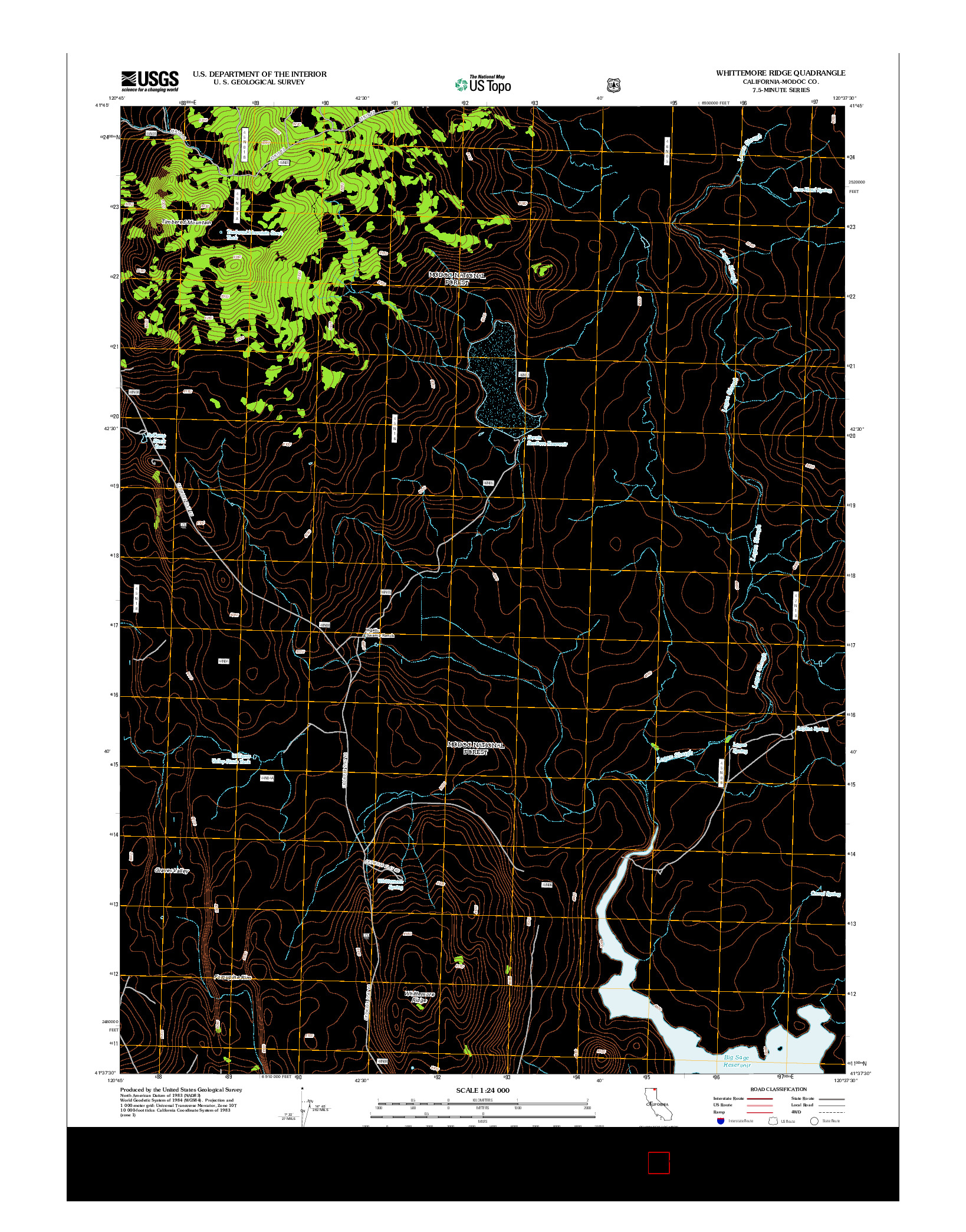 USGS US TOPO 7.5-MINUTE MAP FOR WHITTEMORE RIDGE, CA 2012