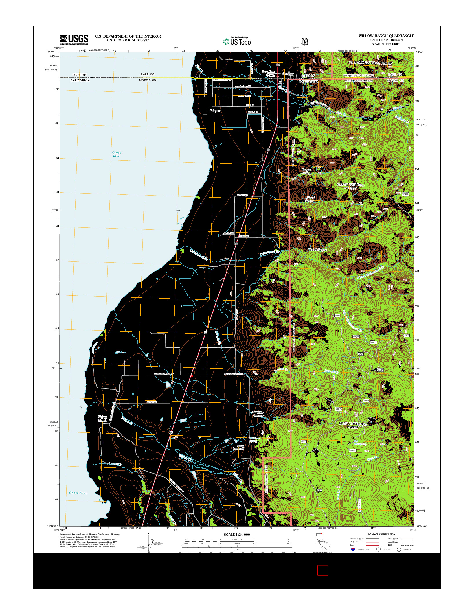 USGS US TOPO 7.5-MINUTE MAP FOR WILLOW RANCH, CA-OR 2012