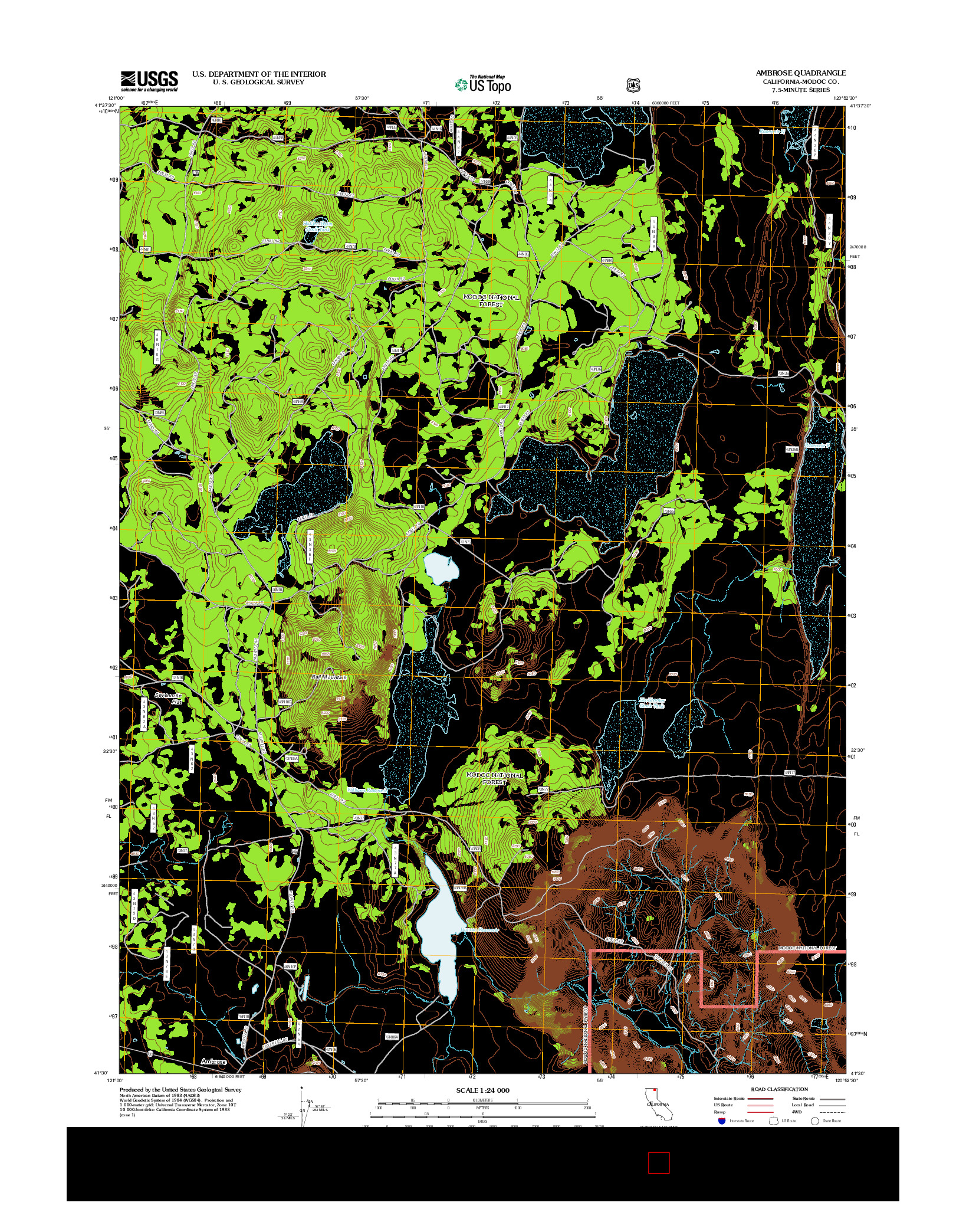 USGS US TOPO 7.5-MINUTE MAP FOR AMBROSE, CA 2012