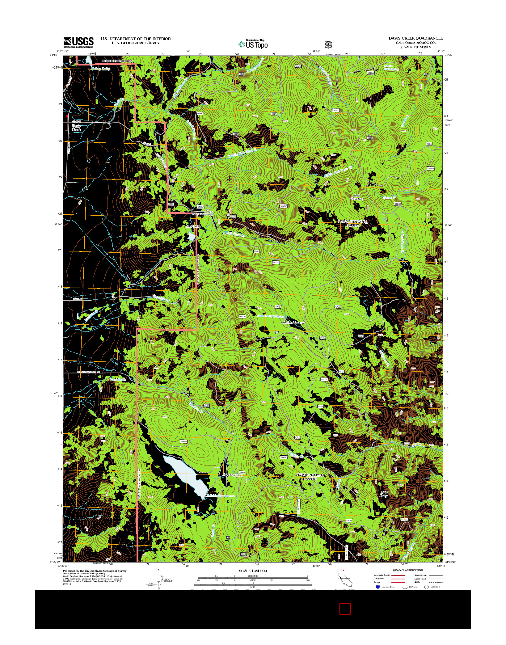 USGS US TOPO 7.5-MINUTE MAP FOR DAVIS CREEK, CA 2012