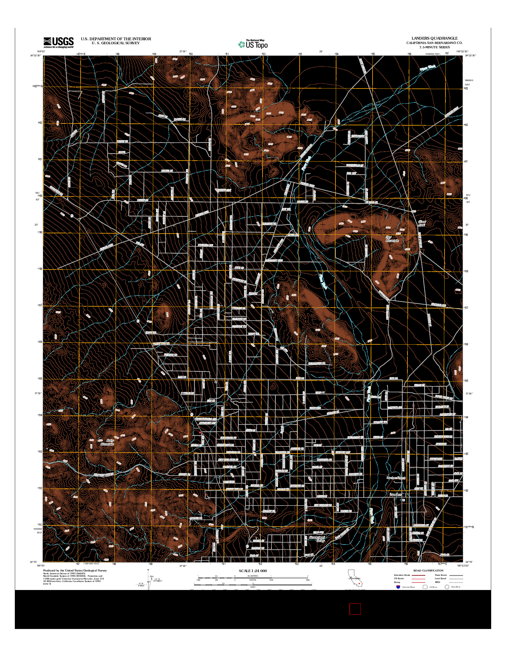 USGS US TOPO 7.5-MINUTE MAP FOR LANDERS, CA 2012