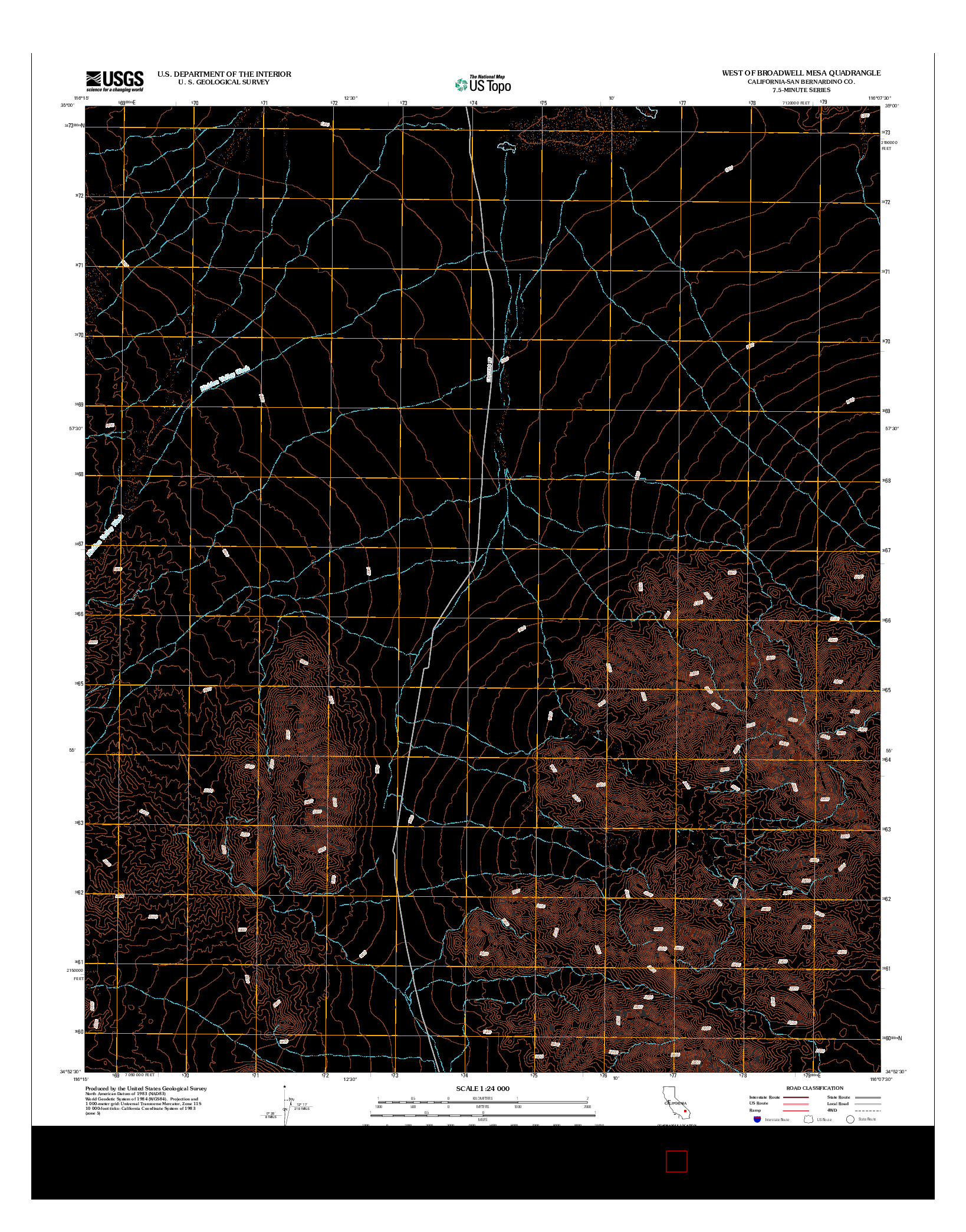 USGS US TOPO 7.5-MINUTE MAP FOR WEST OF BROADWELL MESA, CA 2012