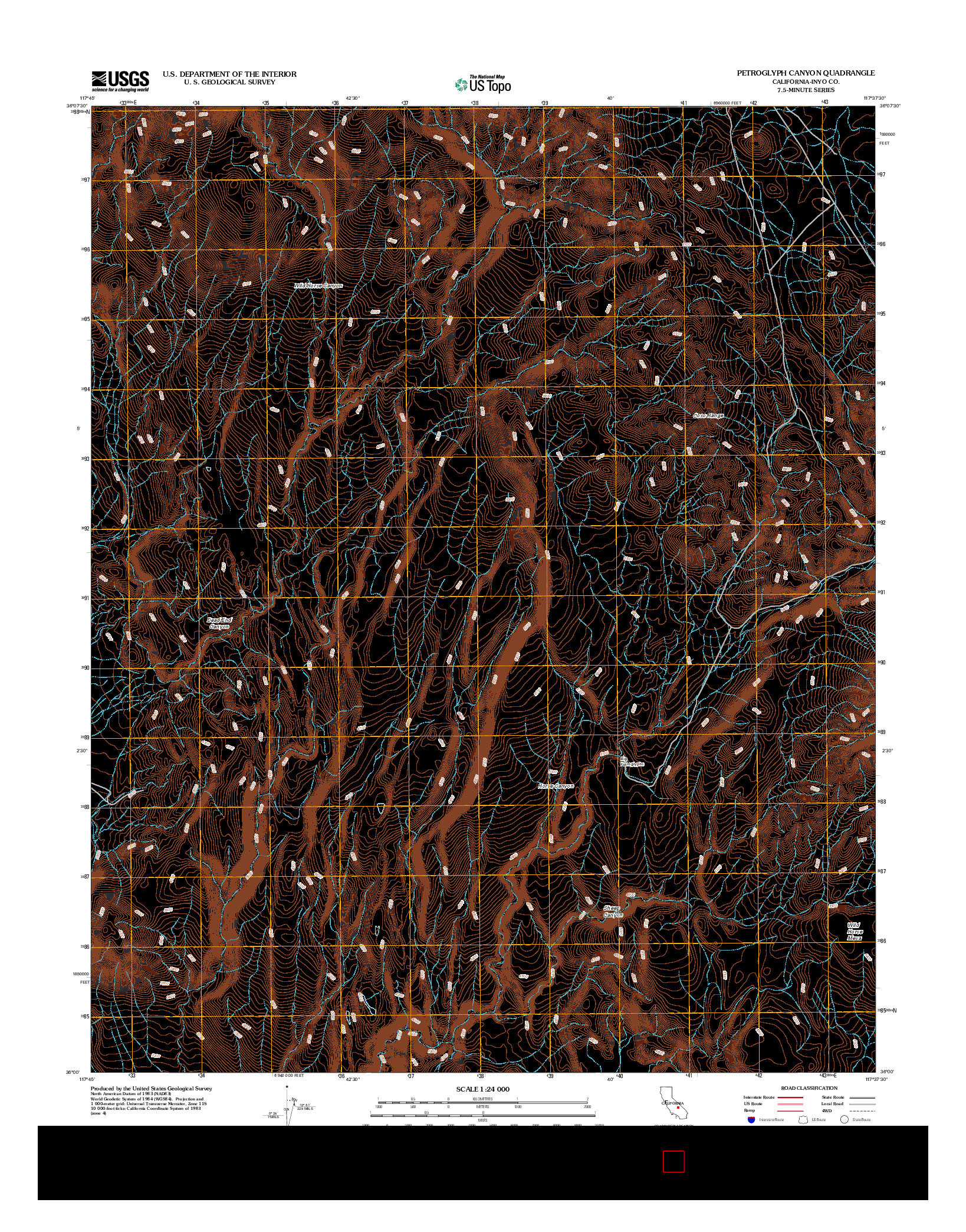 USGS US TOPO 7.5-MINUTE MAP FOR PETROGLYPH CANYON, CA 2012