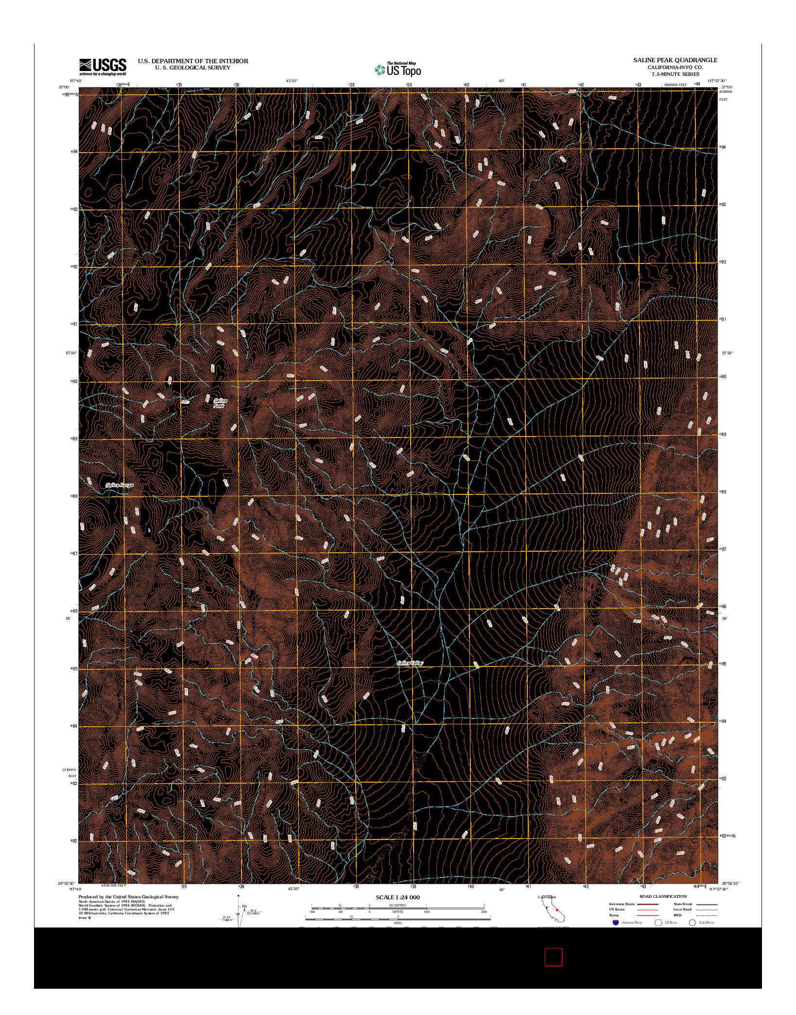 USGS US TOPO 7.5-MINUTE MAP FOR SALINE PEAK, CA 2012