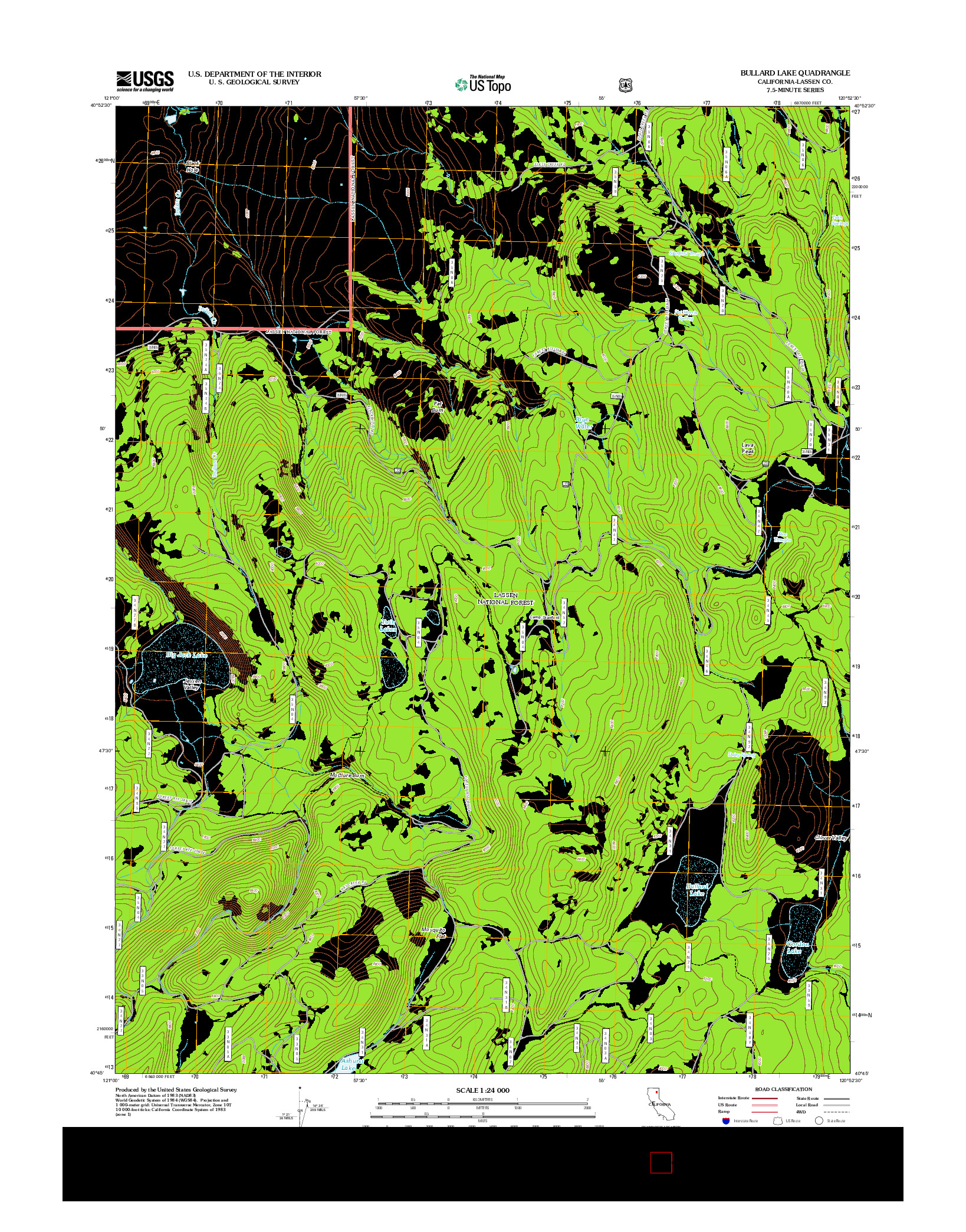 USGS US TOPO 7.5-MINUTE MAP FOR BULLARD LAKE, CA 2012
