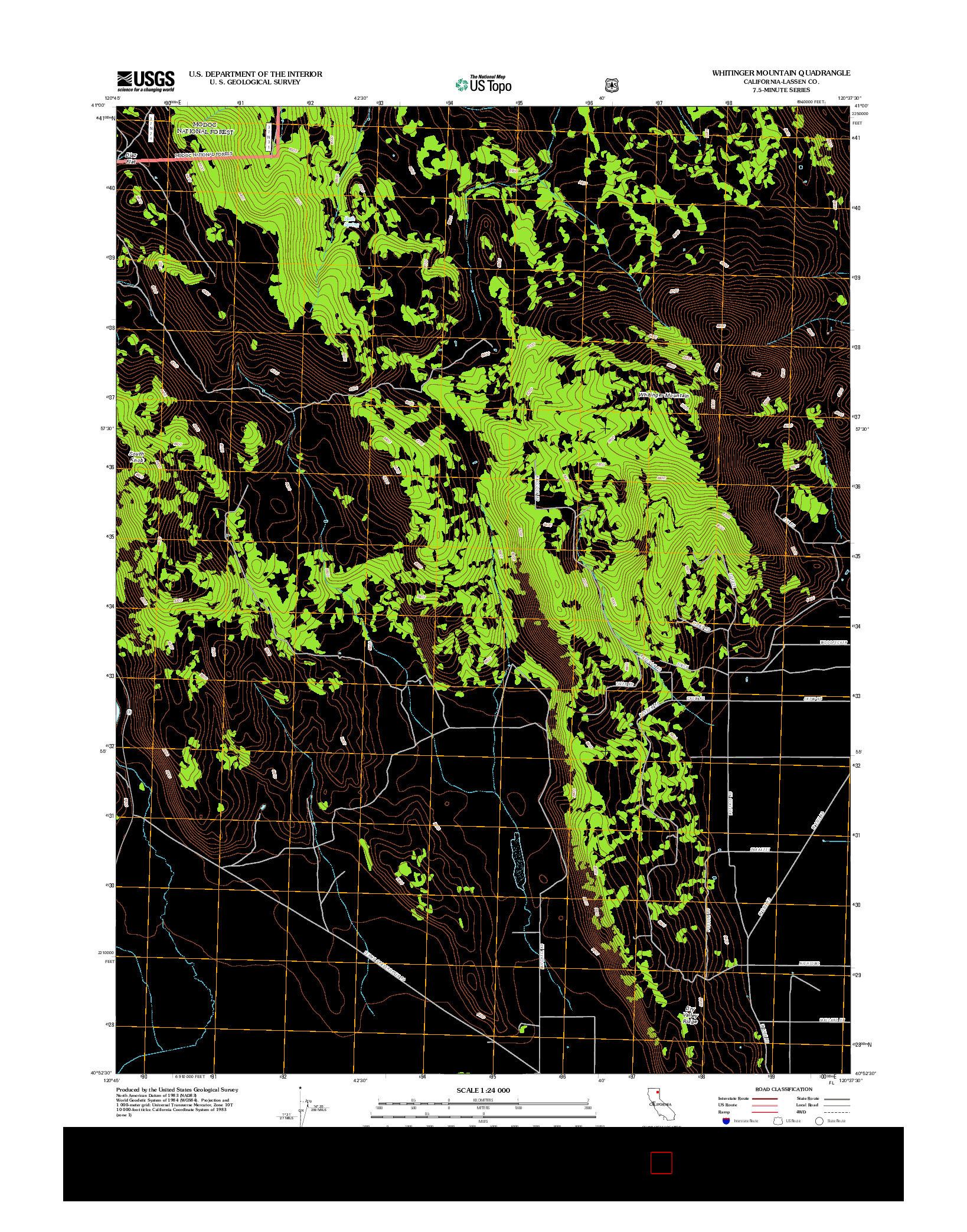 USGS US TOPO 7.5-MINUTE MAP FOR WHITINGER MOUNTAIN, CA 2012