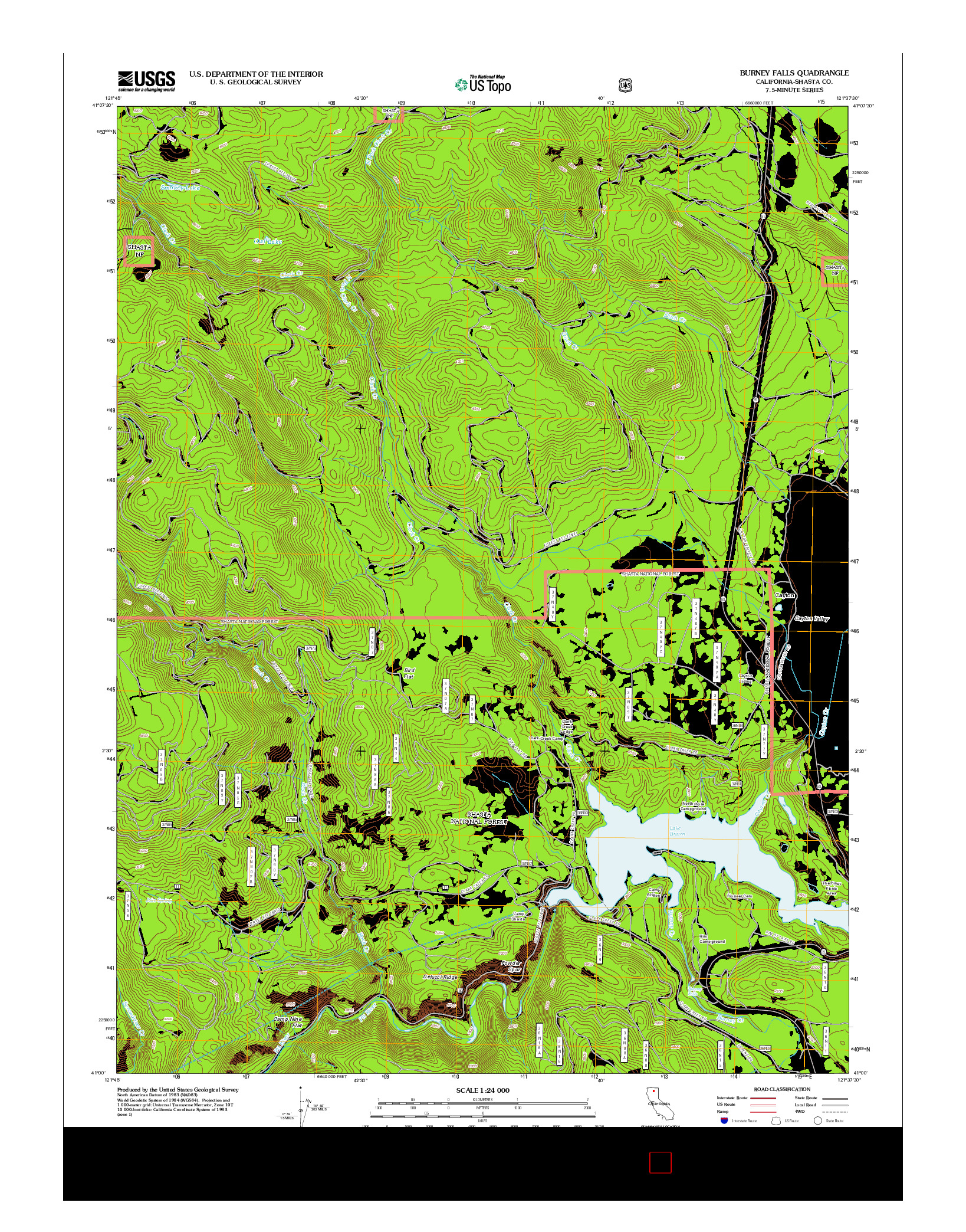 USGS US TOPO 7.5-MINUTE MAP FOR BURNEY FALLS, CA 2012